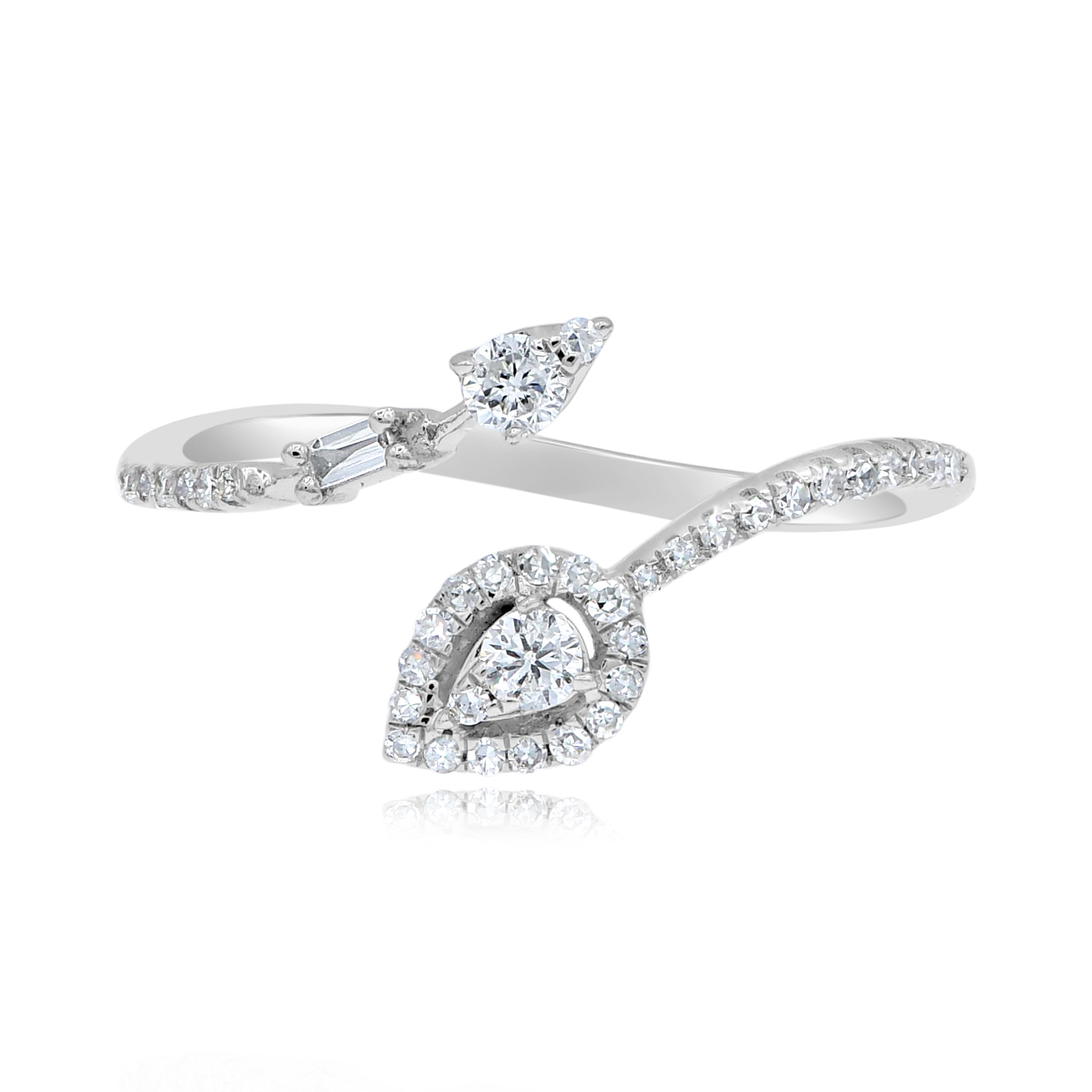 0.27 ct. Diamond 14K White Gold Double Pear Arrow Open Cuff Ring