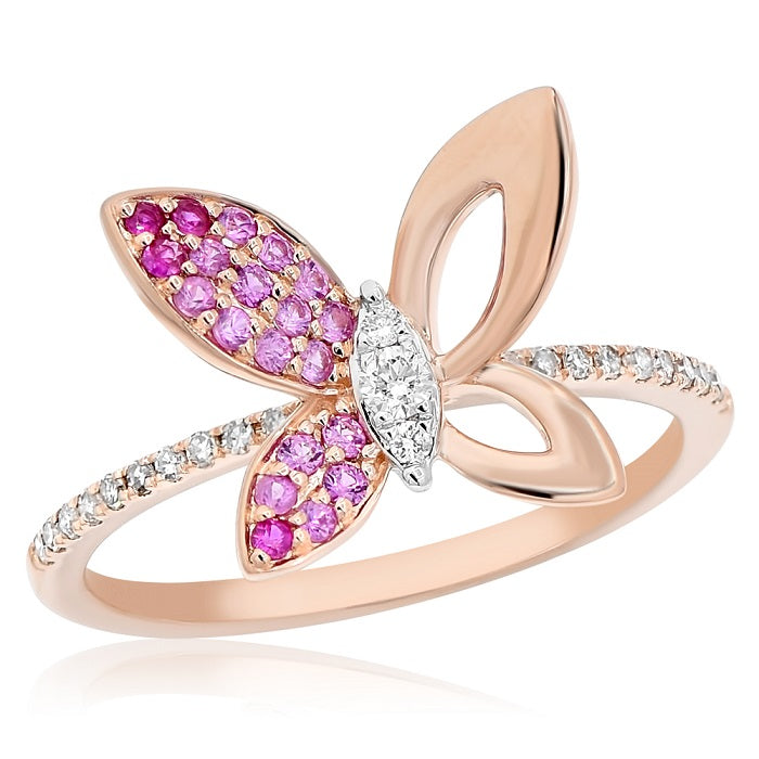 0.18 ct. Pink Sapphire & 0.14 ct. Diamond 14K Rose Gold Pave Butterfly Ring