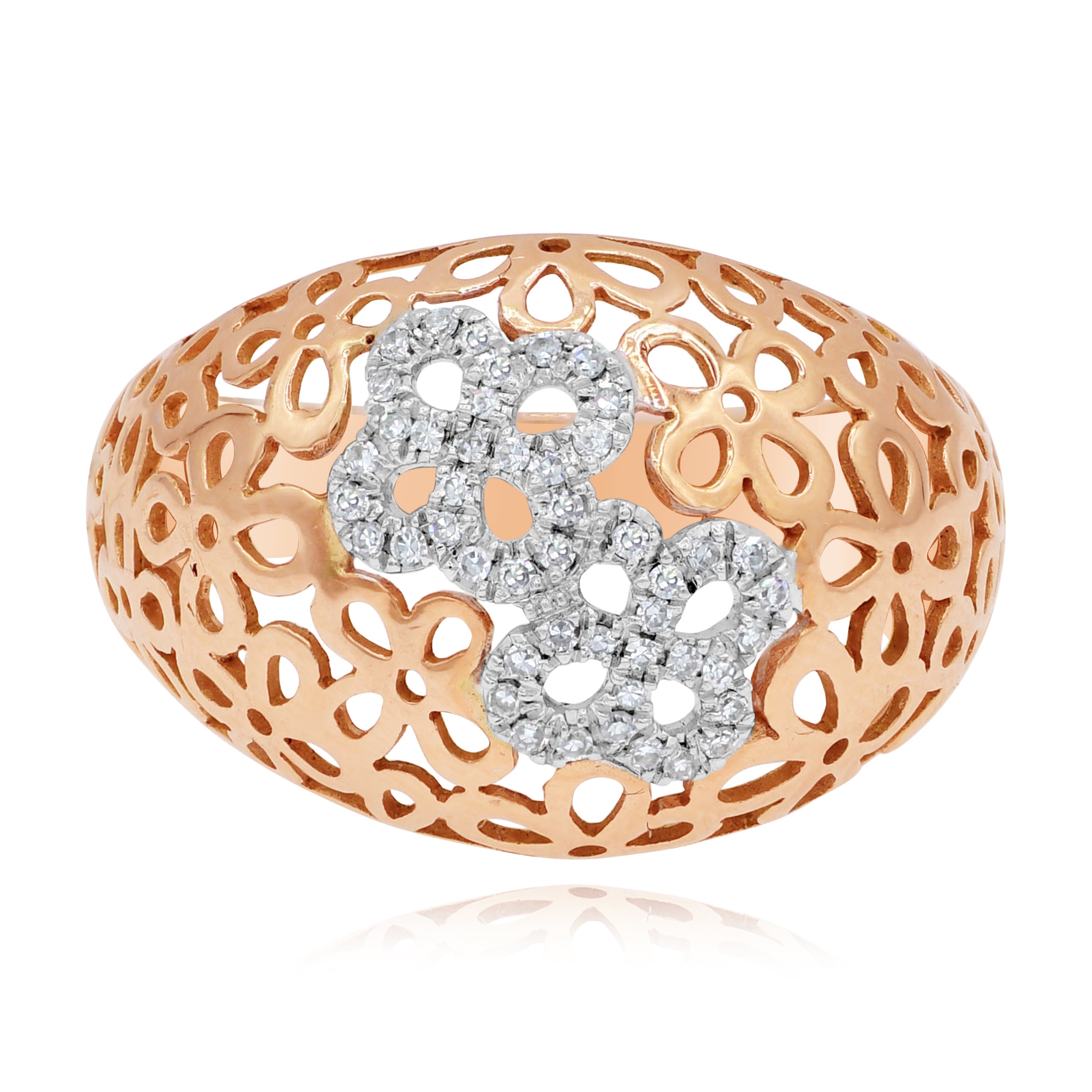 0.14 ct. Diamond 14K Rose Gold Floral Filgree 3D Dome Shape Ring