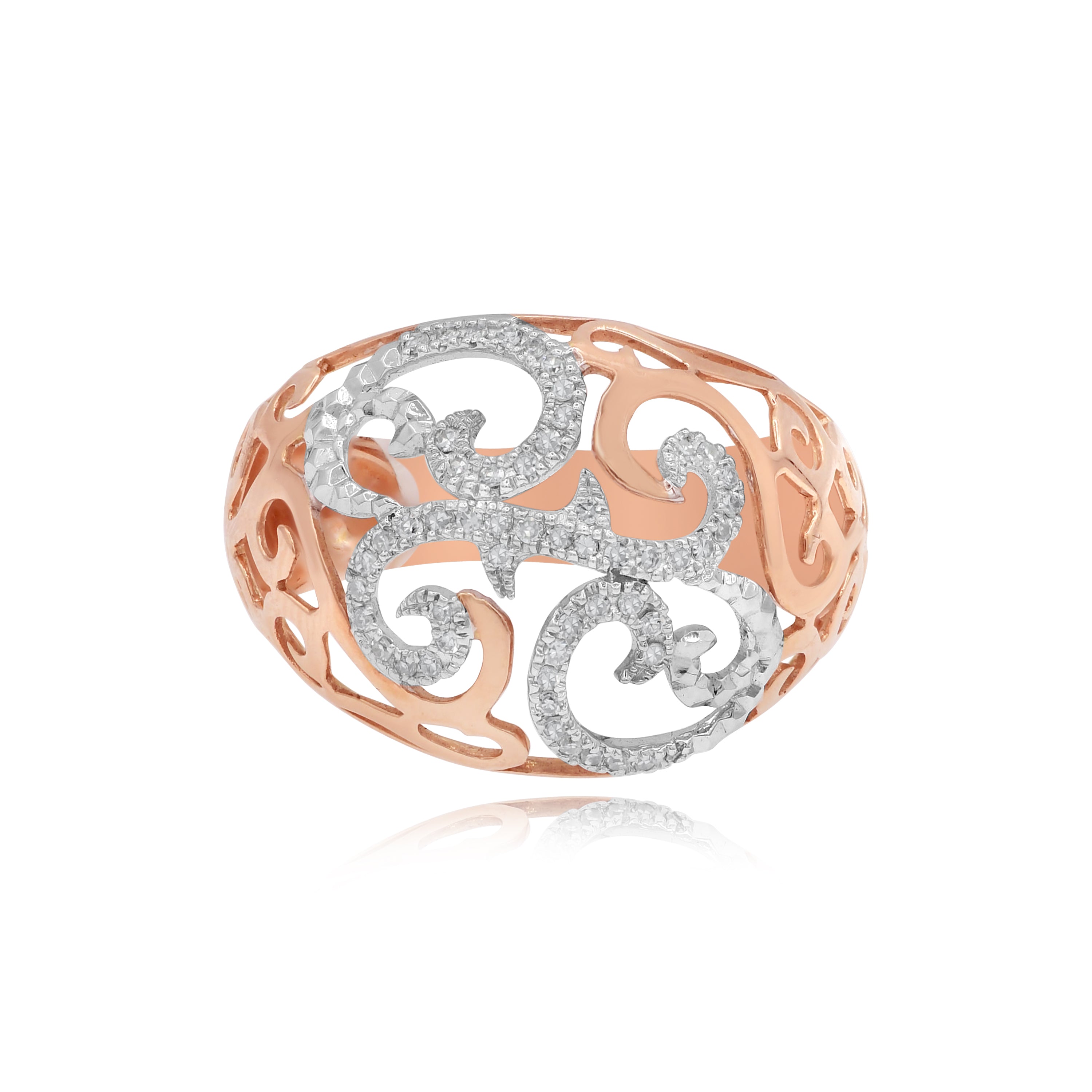 0.16 ct. Diamond 14K Rose Gold Floral Filgree 3D Dome Shape Ring