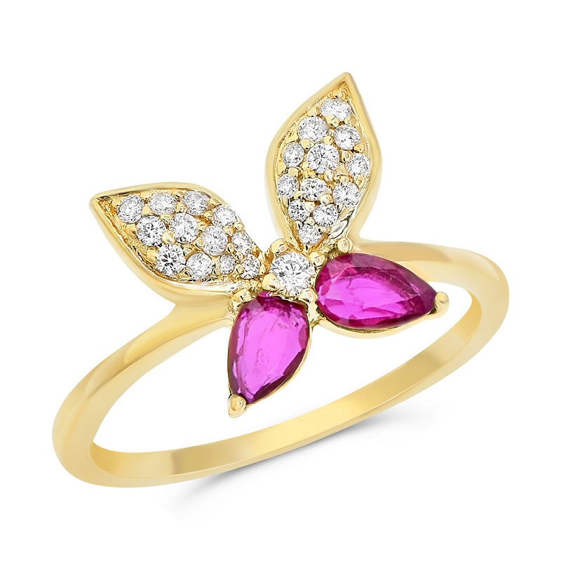 0.47 ct. Ruby & 0.17 ct. Diamond 14K Yellow Gold Butterfly Ring
