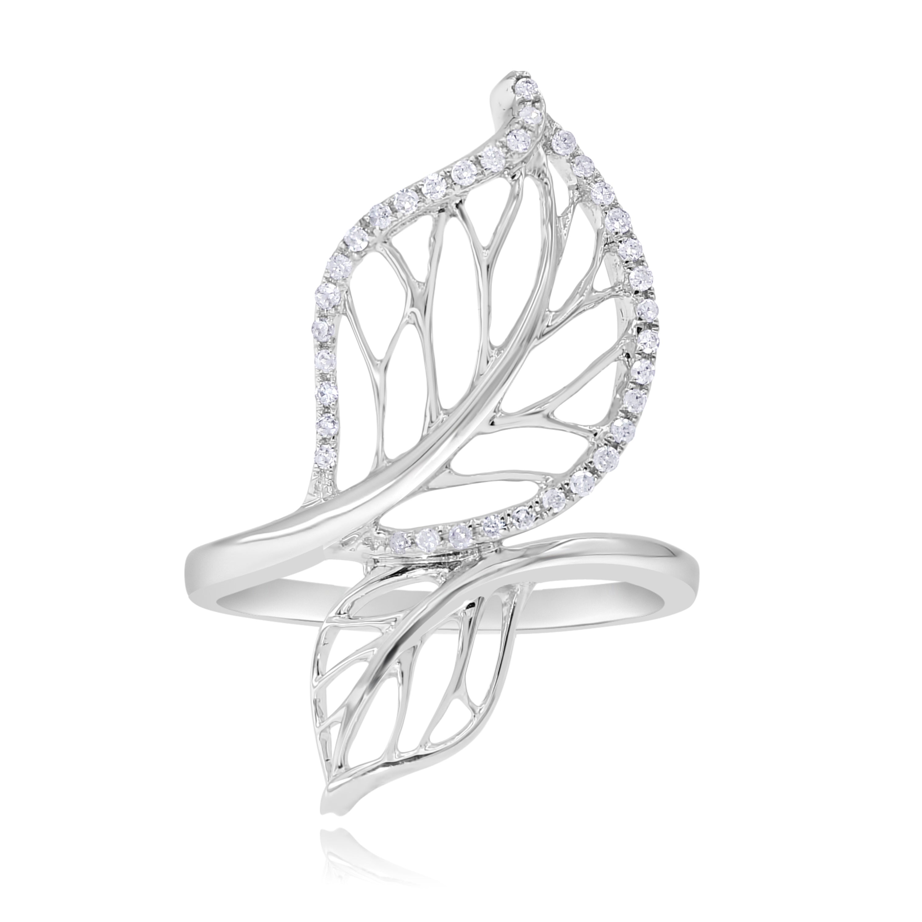 0.18 ct. Diamond 14K White Gold Bypass Leaf Ring