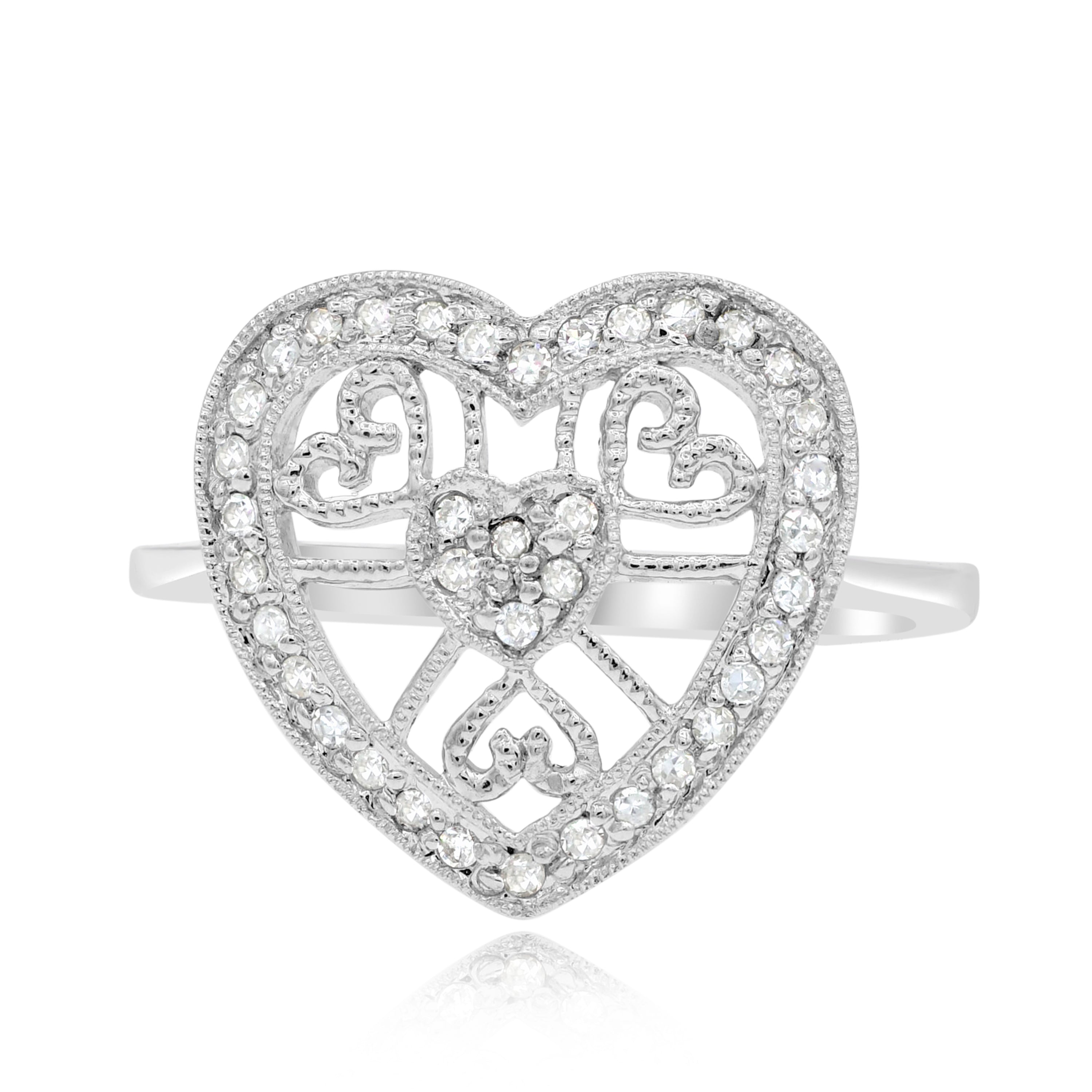 0.23 ct. Diamond 14K White Gold Filigree Heart Ring