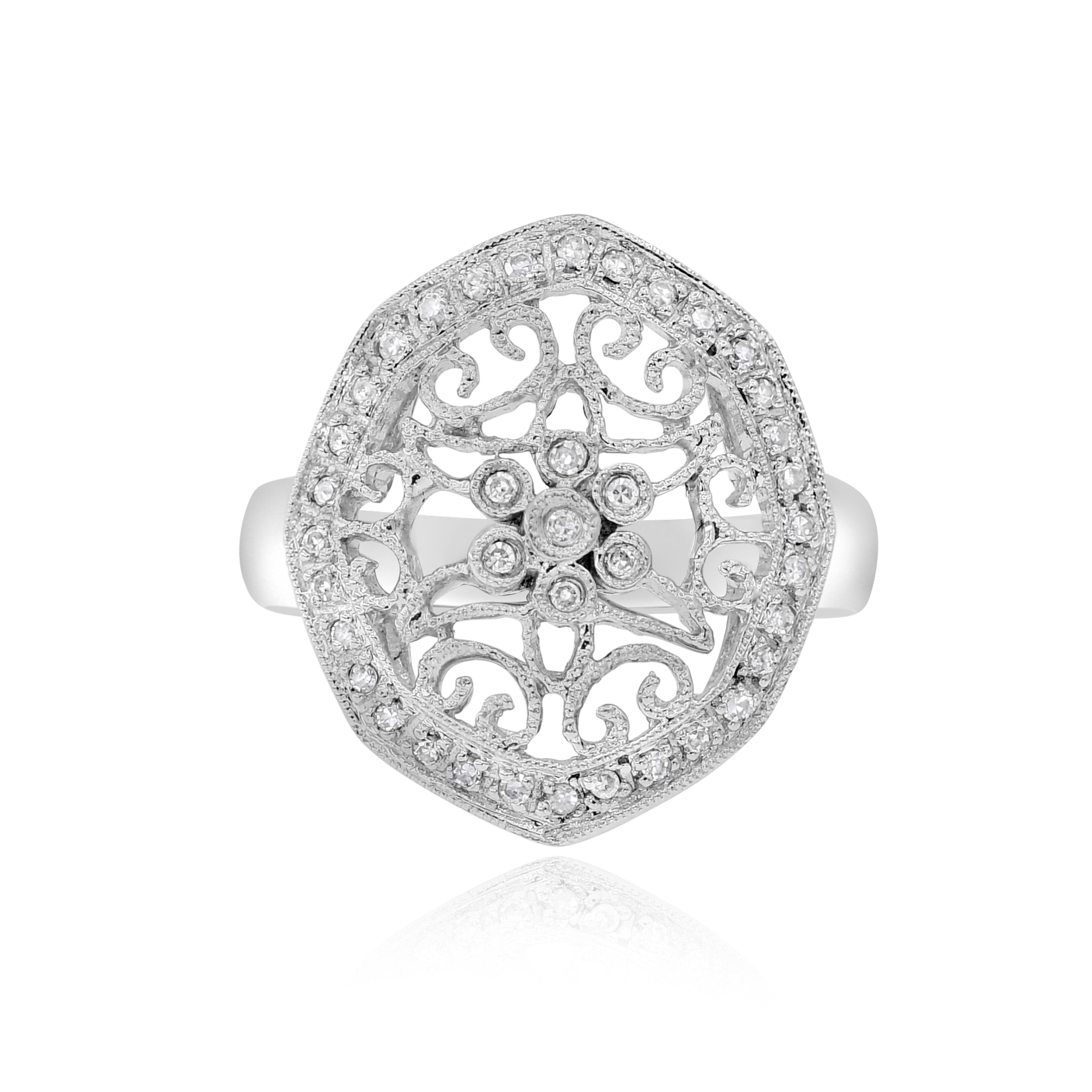 0.23 ct. Diamond 14K White Gold Filigree Statement Ring