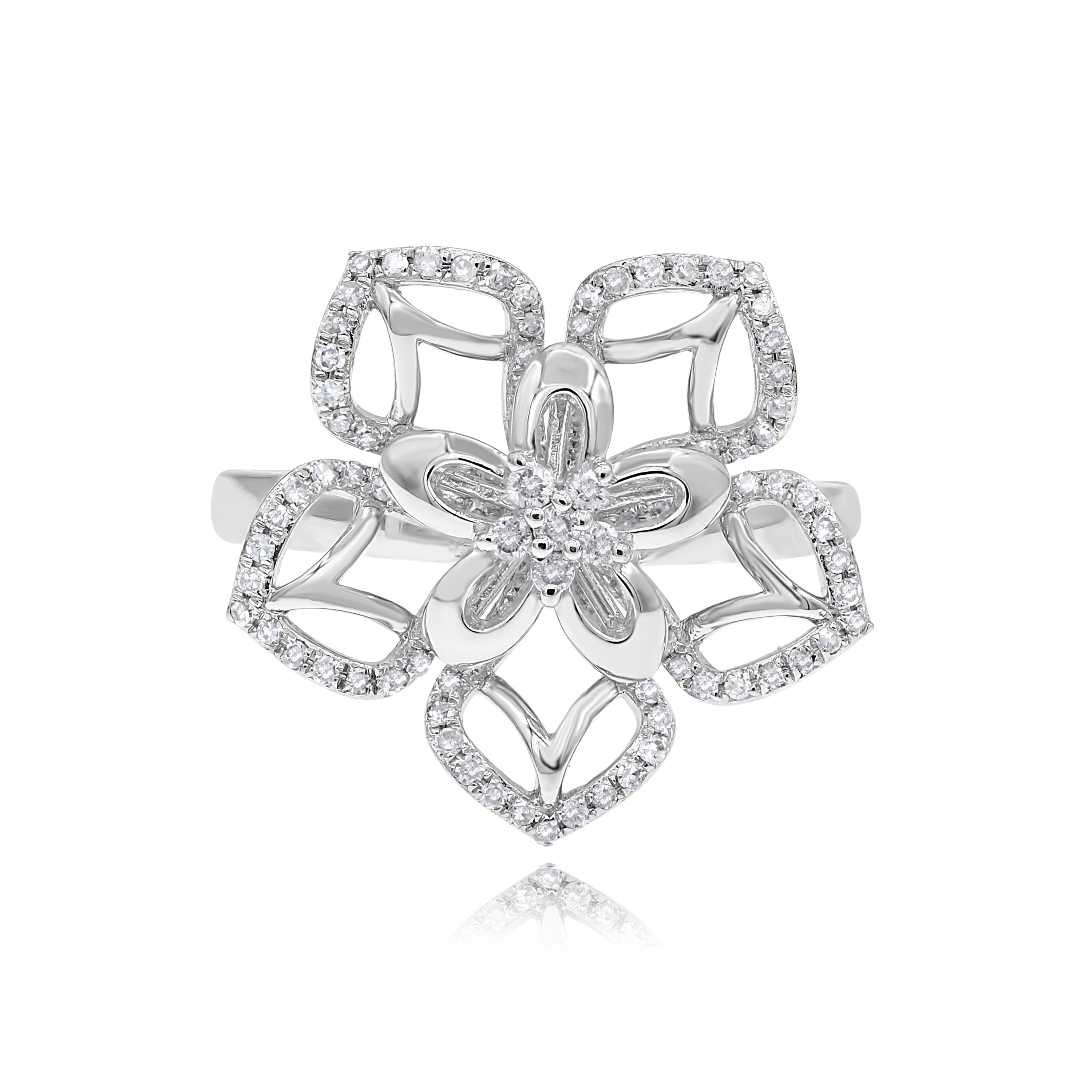 0.36 ct. Diamond 14K White Gold Open Floral Motif Statement Ring