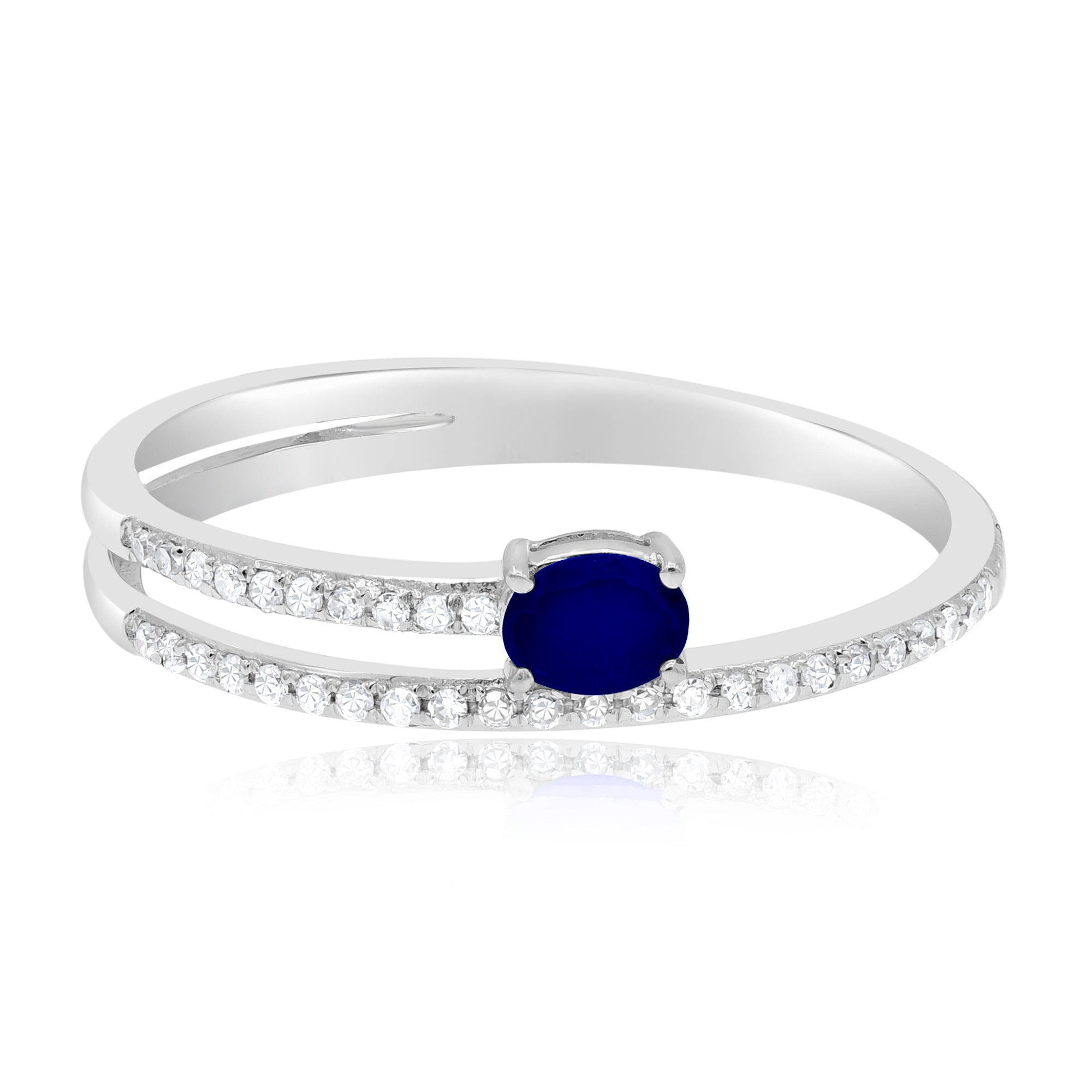 0.27 ct. Sapphire & 0.1 ct. Diamond 14K White Gold Asymmetrical Ring
