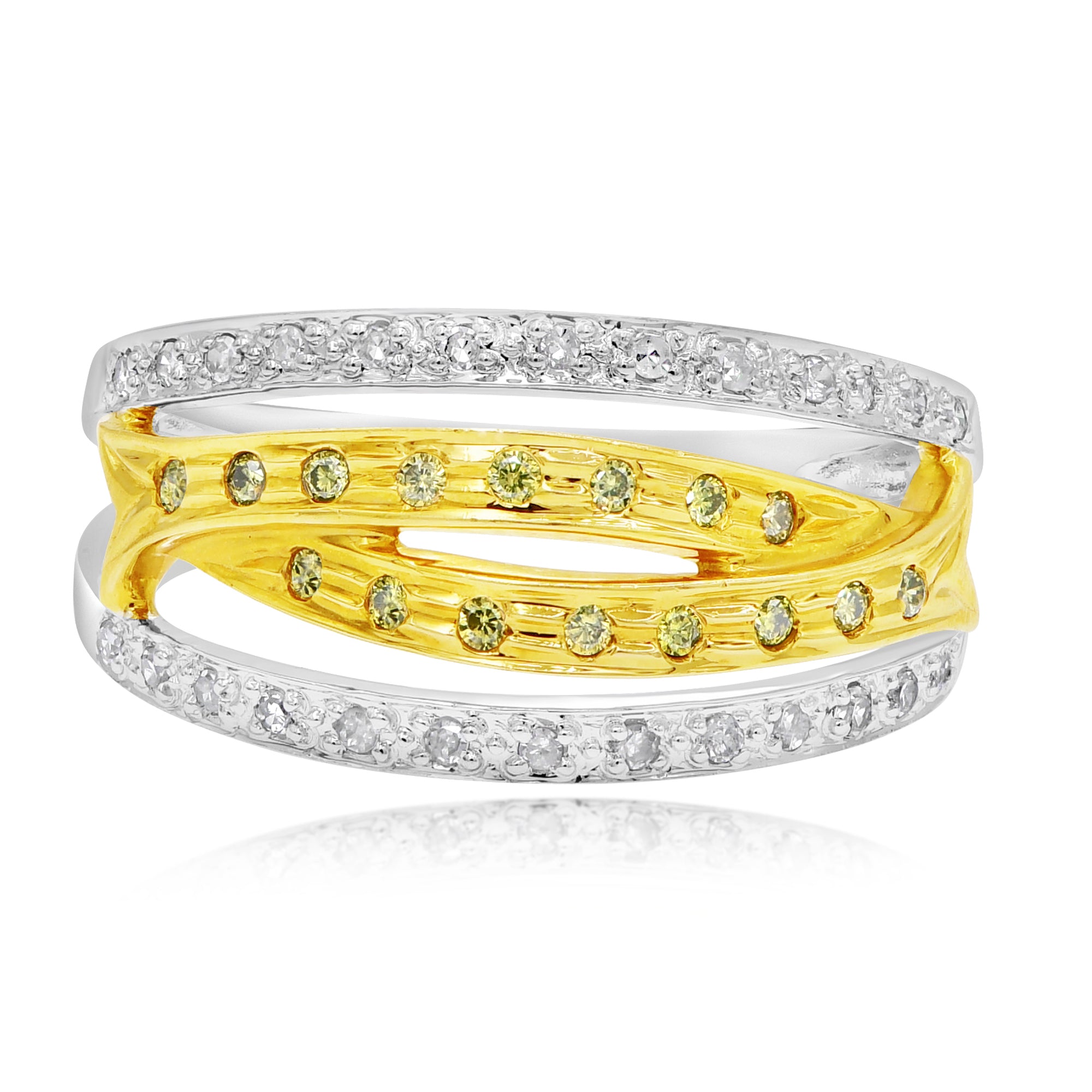 0.3 ct. Yellow & White Gold 14K Two Tone Gold Criss Cross Ring