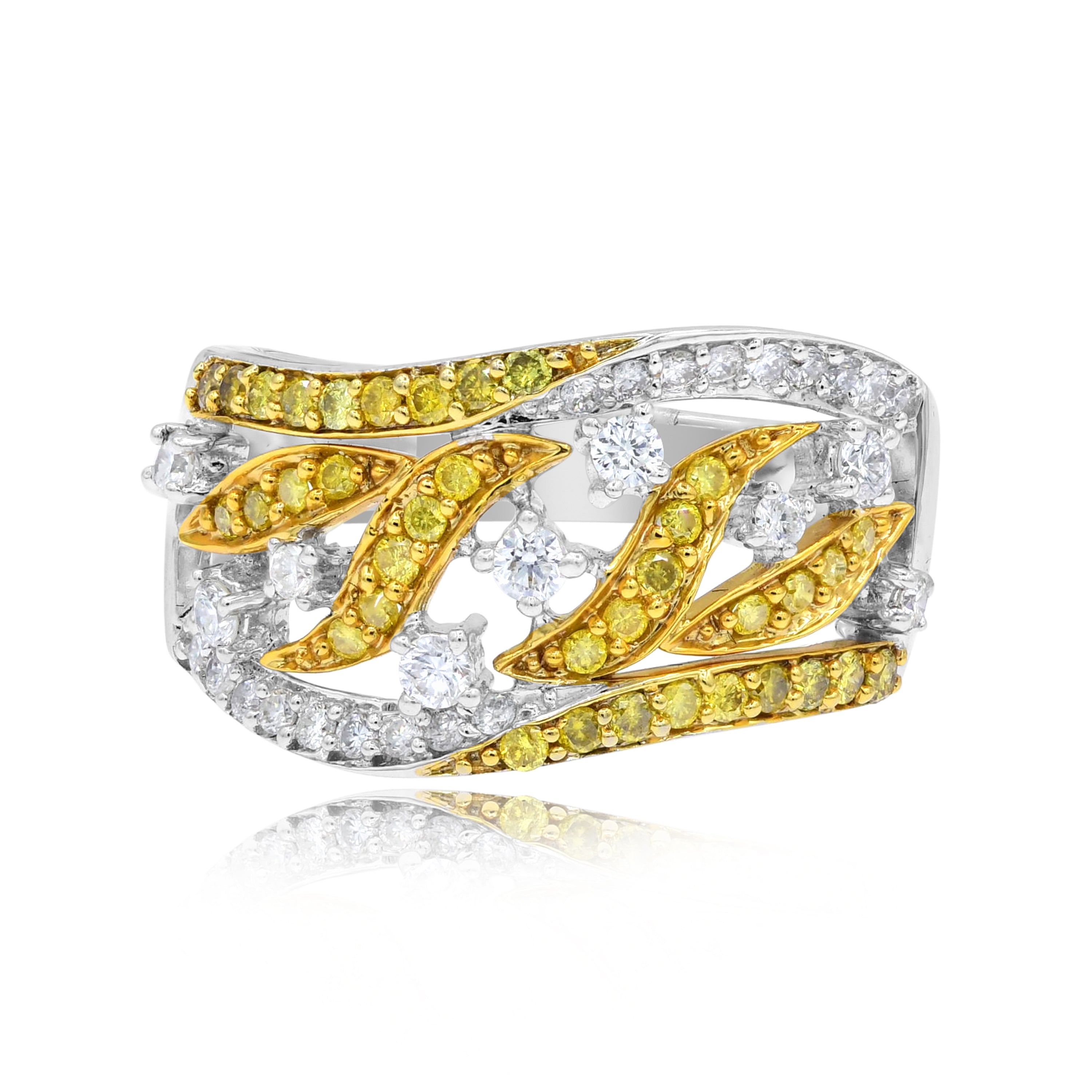 0.96 ct. Yellow & White Diamond 14K Two Tone Gold Openwork Wide Ring