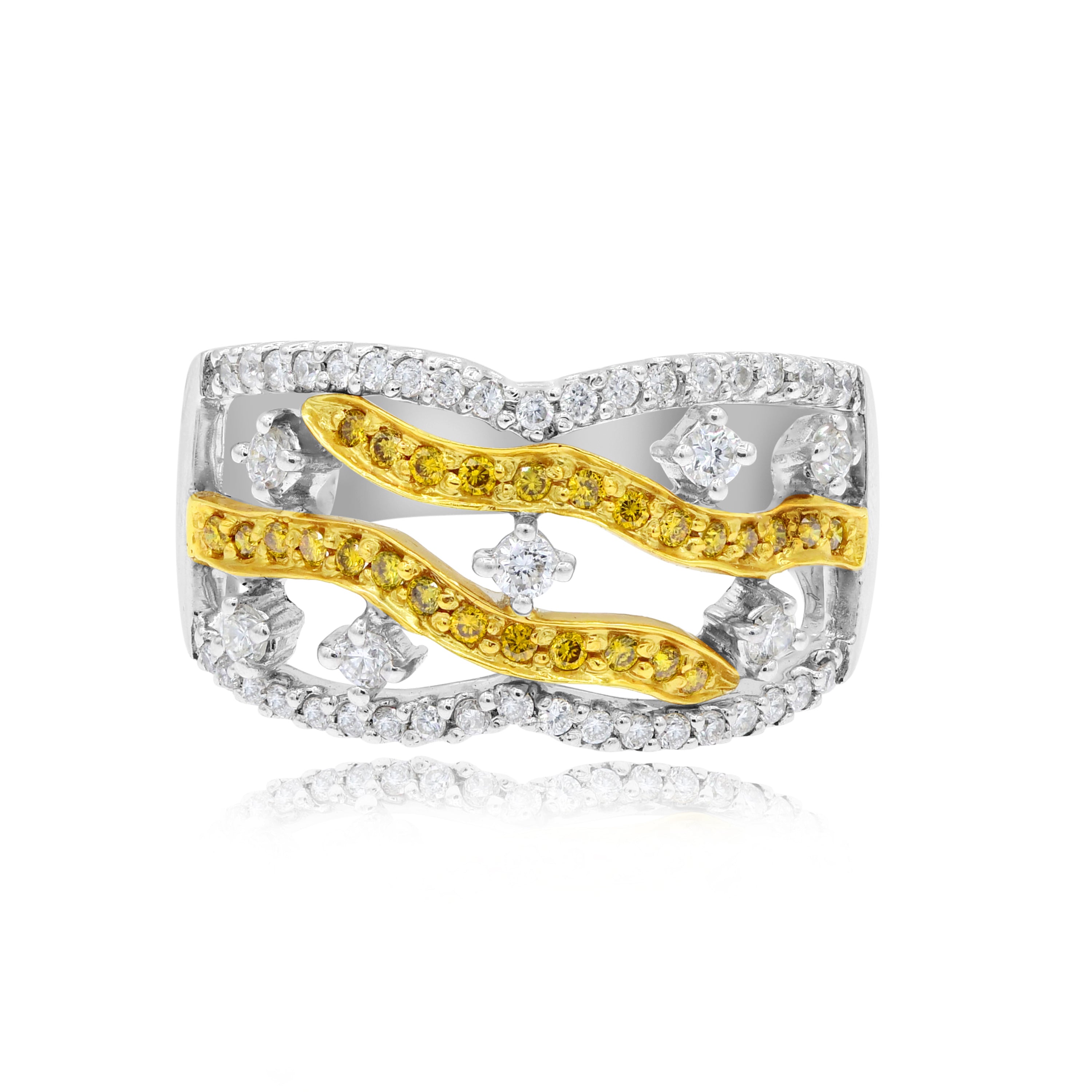 0.64 ct. Yellow & White Diamond 14K Two Tone Gold Openwork Wide Ring