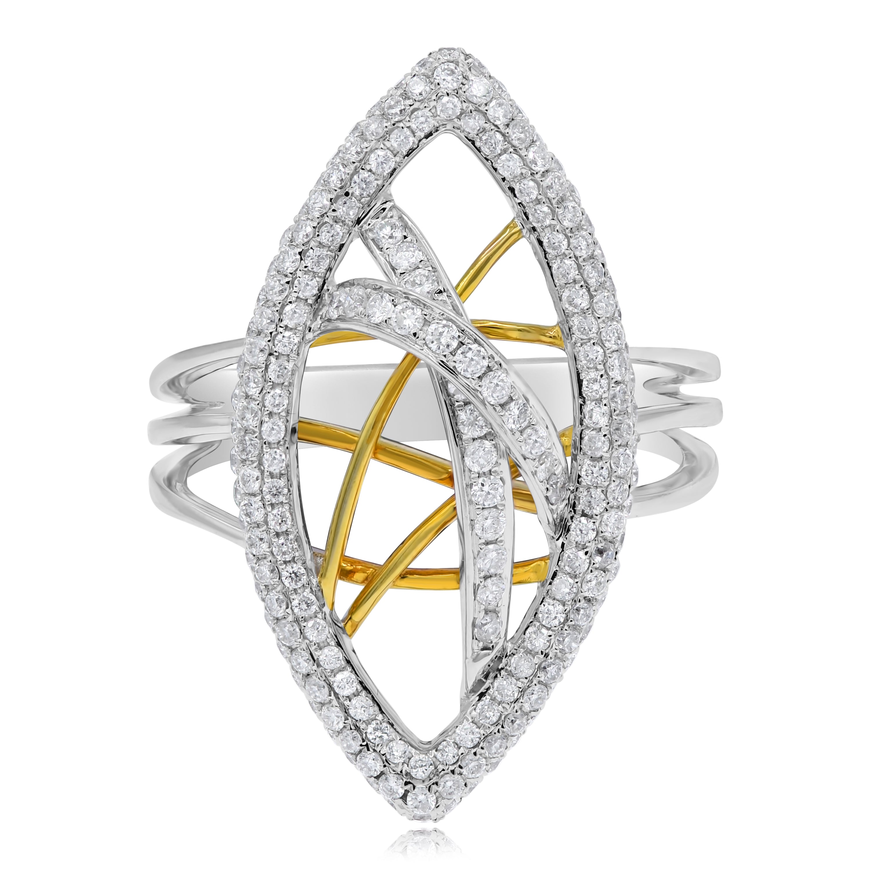 0.75 ct. Diamond 14K Two Tone Gold Open Marquise Criss Cross Love Knot Ring