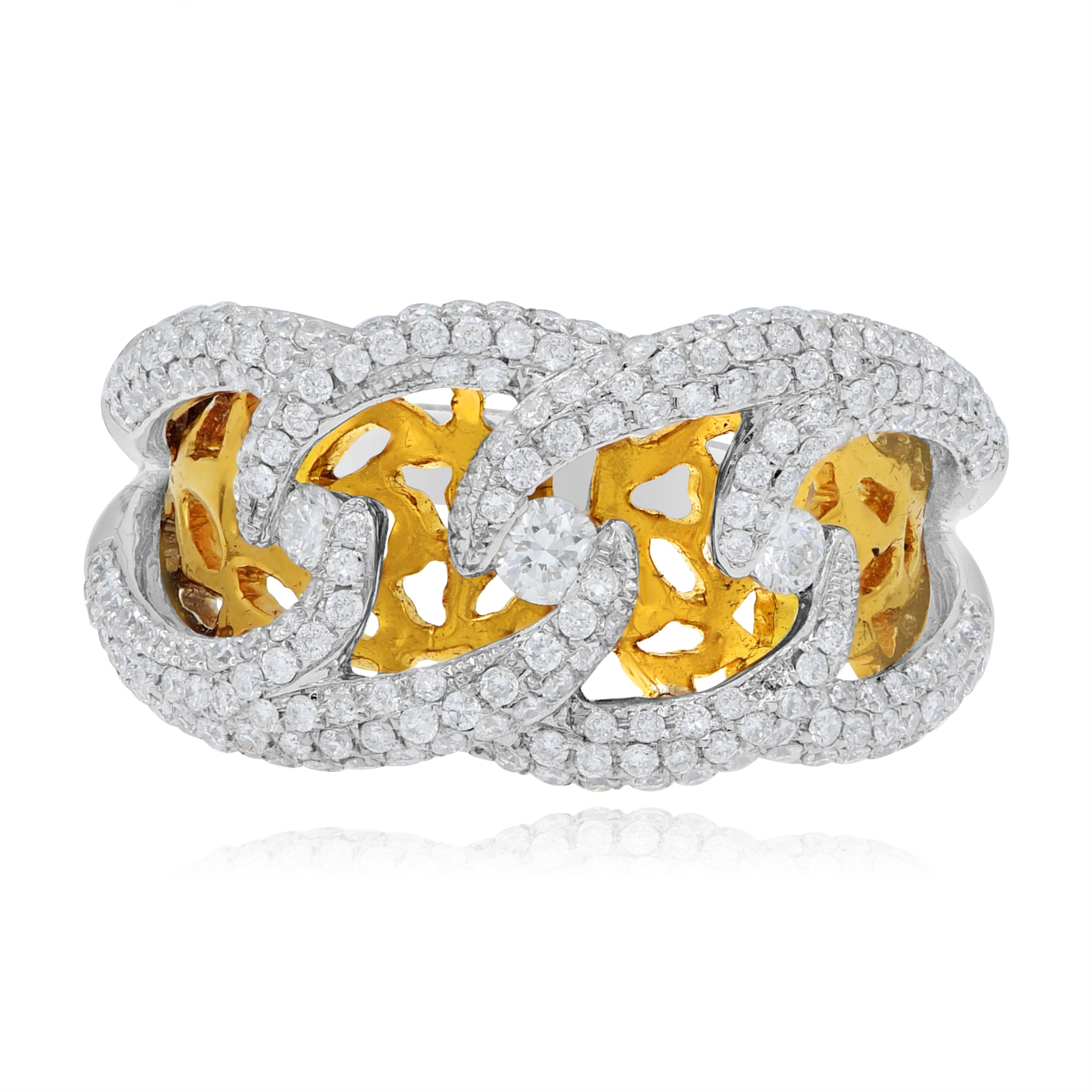 1.01 ct. Diamond 18K Two Tone Gold Link & Mesh Ring