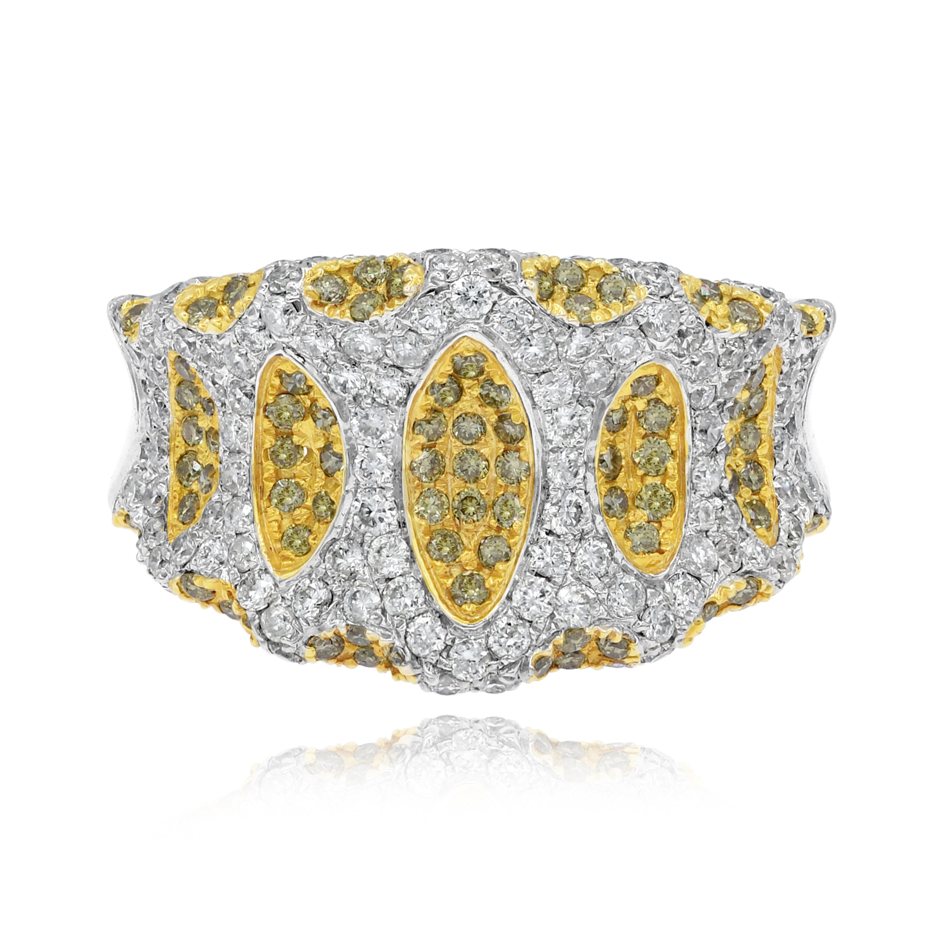 1.48 ct. Yellow & White Diamond 14K Two Tone Gold Cluster Ring