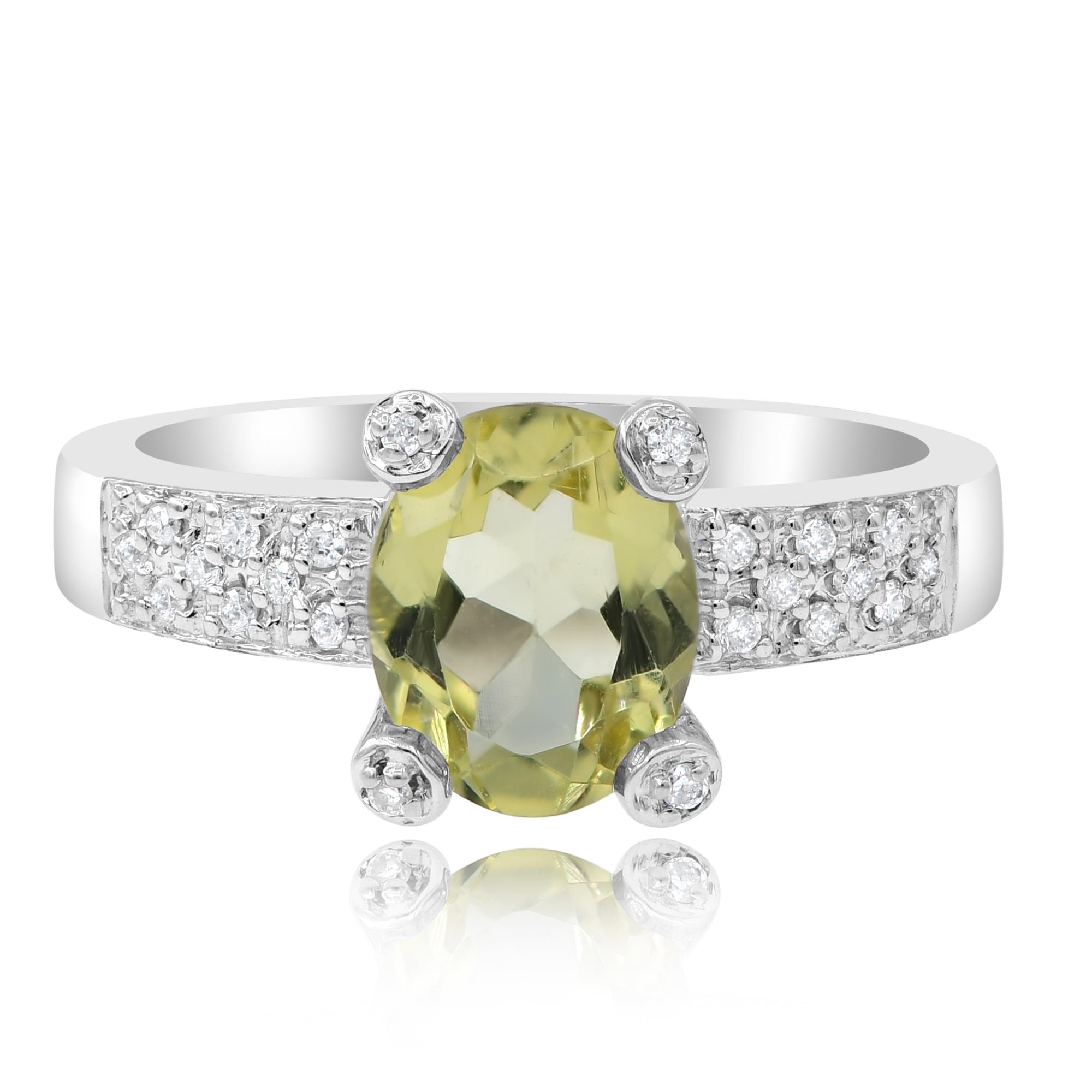 1.76 ct. Quartz & 0.12 ct. Diamond 14K White Gold Ring