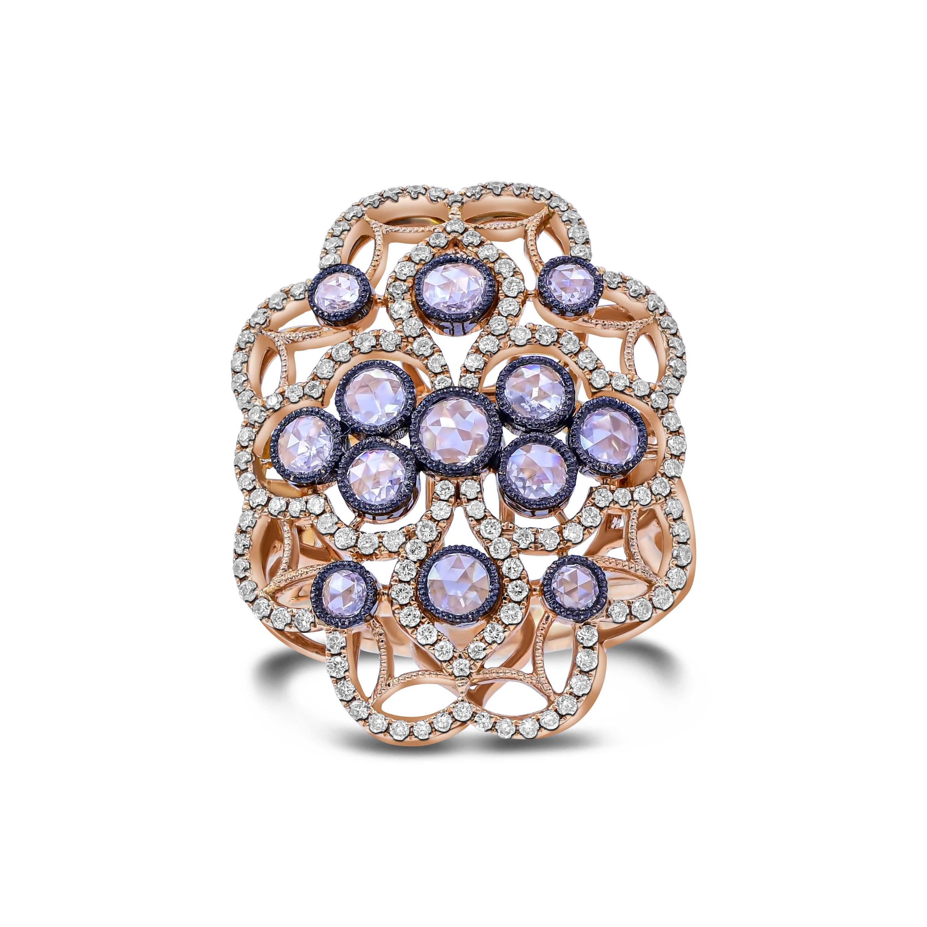 0.93 ct. Rose Diamond & 0.72 ct. Diamond 18K Rose Gold Filgree Ring