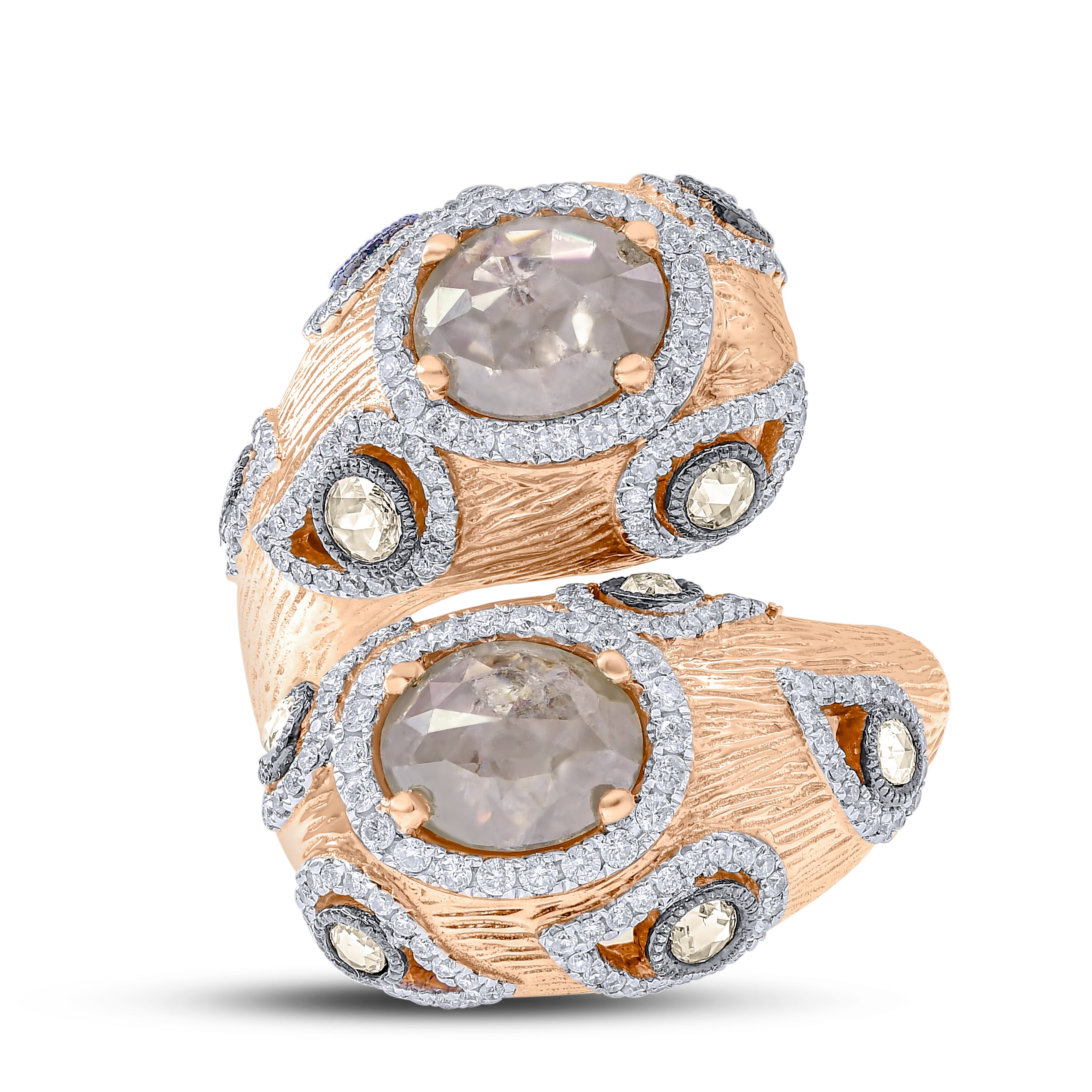 2.85 ct. Rose Diamond & 1.35 ct. Diamond 18K Rose Gold Textured Snake Ring