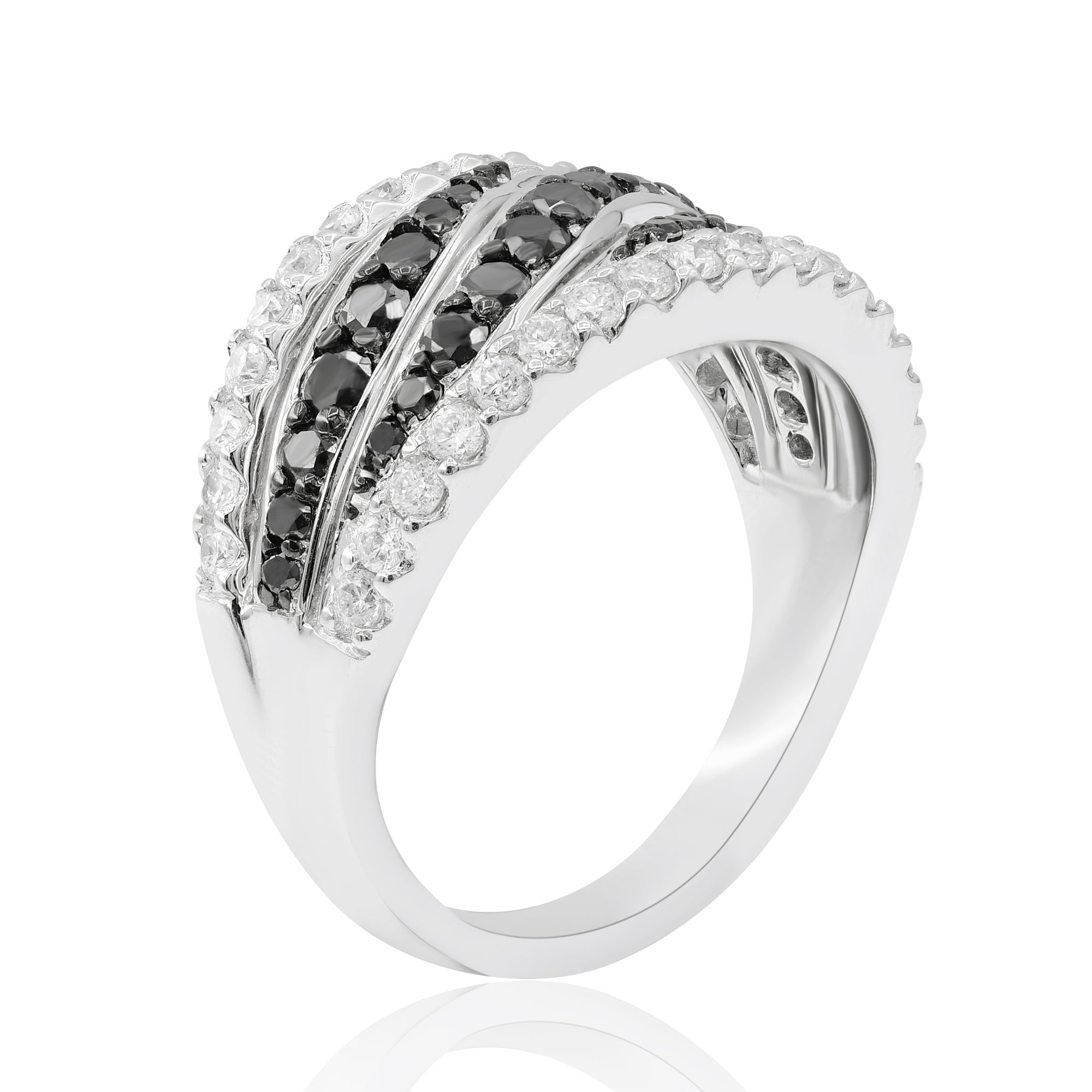 1.45 ct. Black & White Diamond 14K White Gold Wave Band