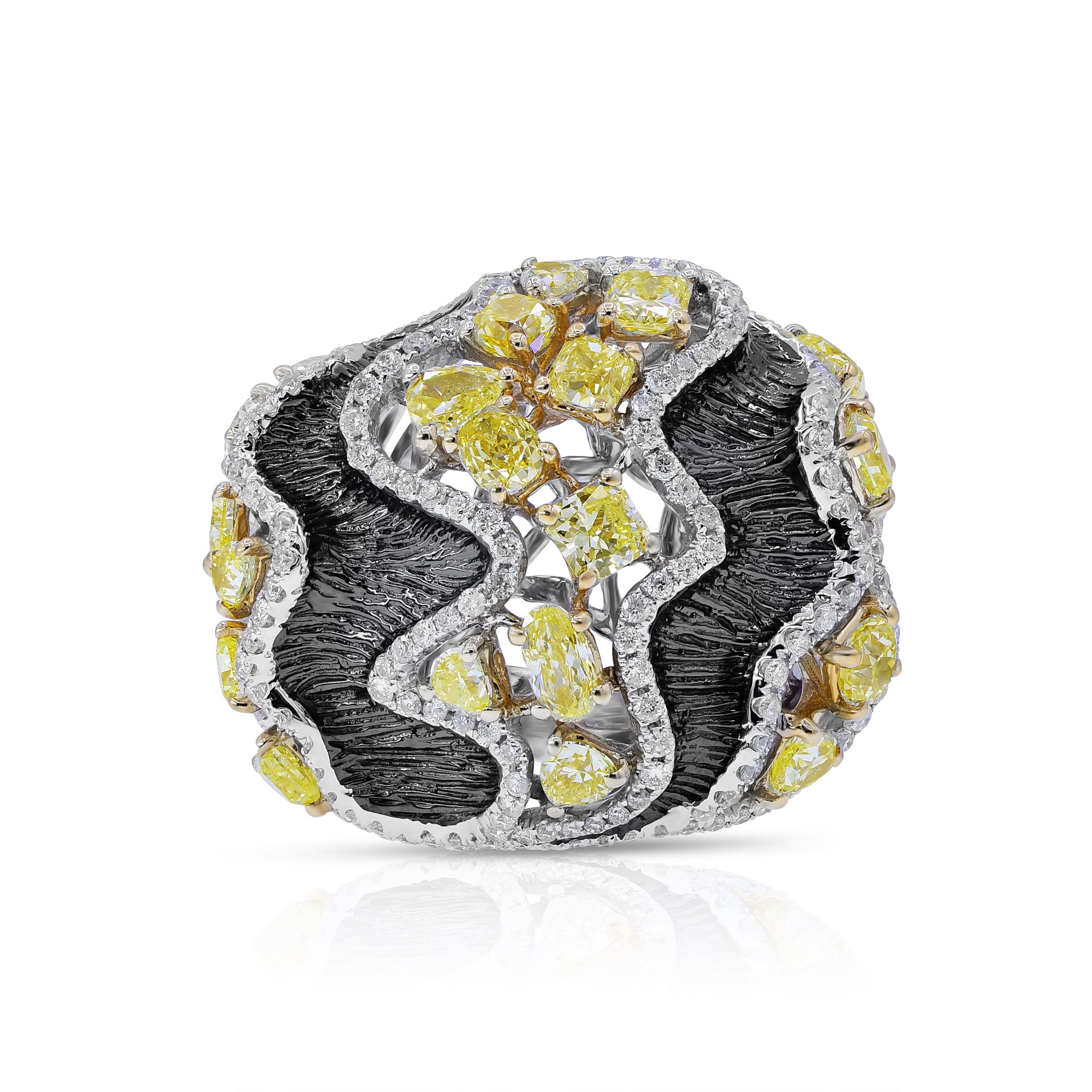 2.9 ct. Yellow Diamond & 0.9 ct. Diamond 18K White Gold Black Rhodium Wide Statement Ring