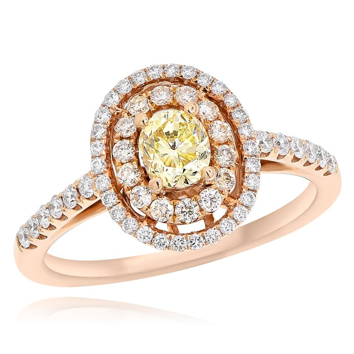 0.46 ct. Yellow Diamond & 0.43 ct. Diamond 18K Rose Gold Double Halo Ring
