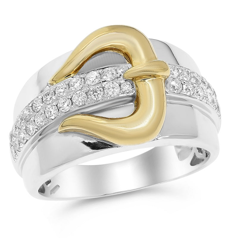0.8 ct. Diamond 18K Two Tone Gold Heart Belt Wide Ring