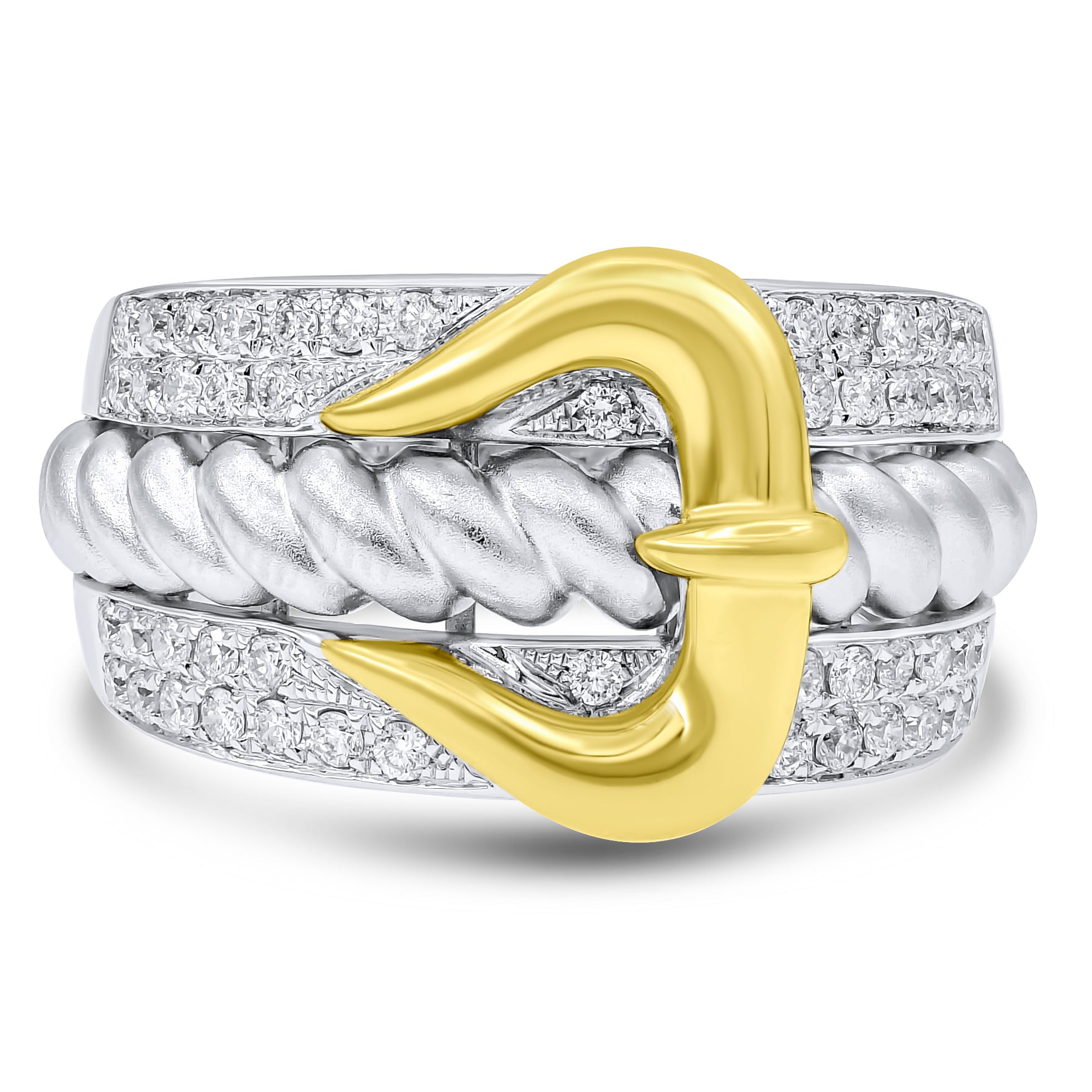 0.75 ct. Diamond 18K Two Tone Gold Belt Buckle Rope Ring