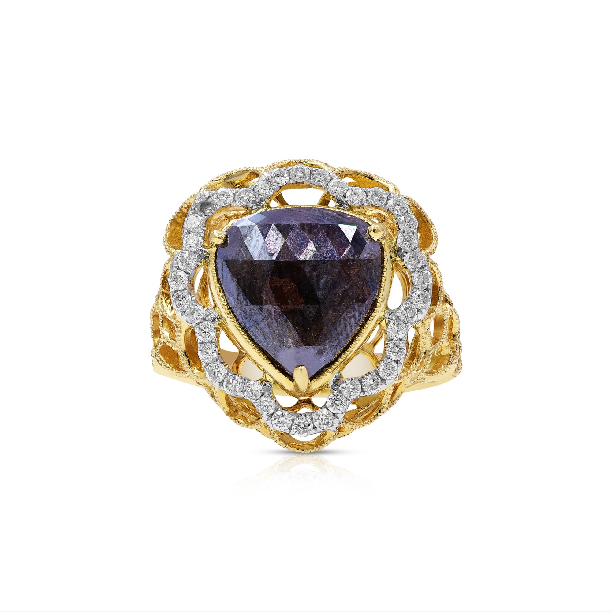 4.29 ct. Ice Diamond 1& 0.42 ct. Diamond 18K Yellow Gold Filigree Ring