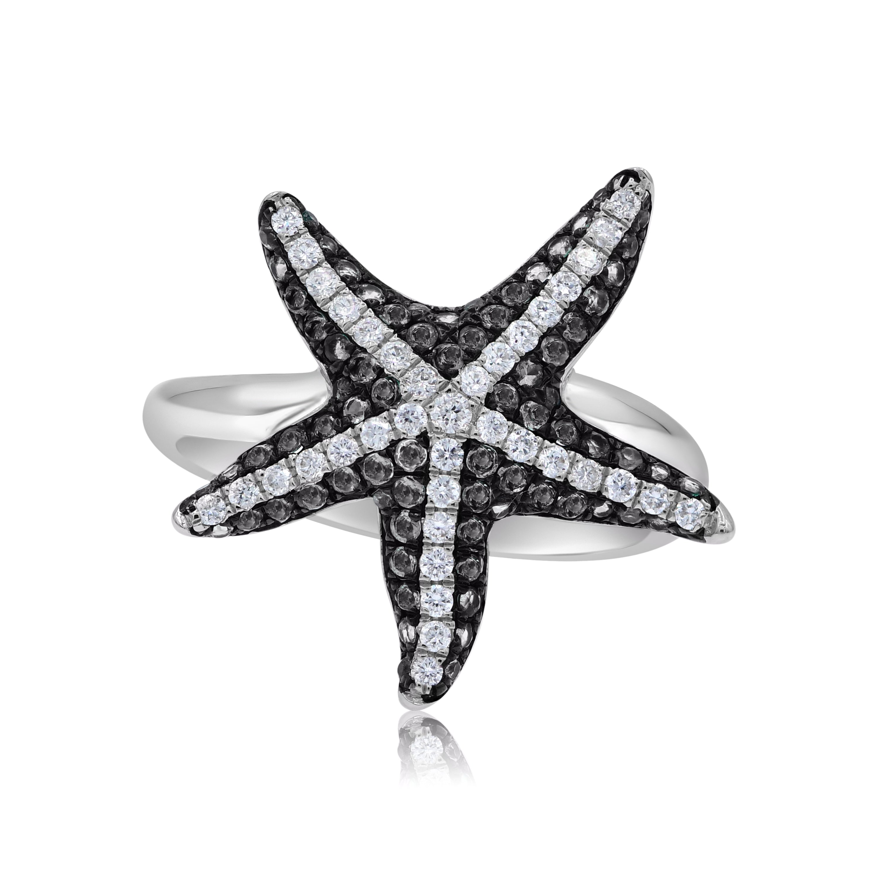 0.78 ct. Black & White Diamond 14K White Gold Starfish Ring