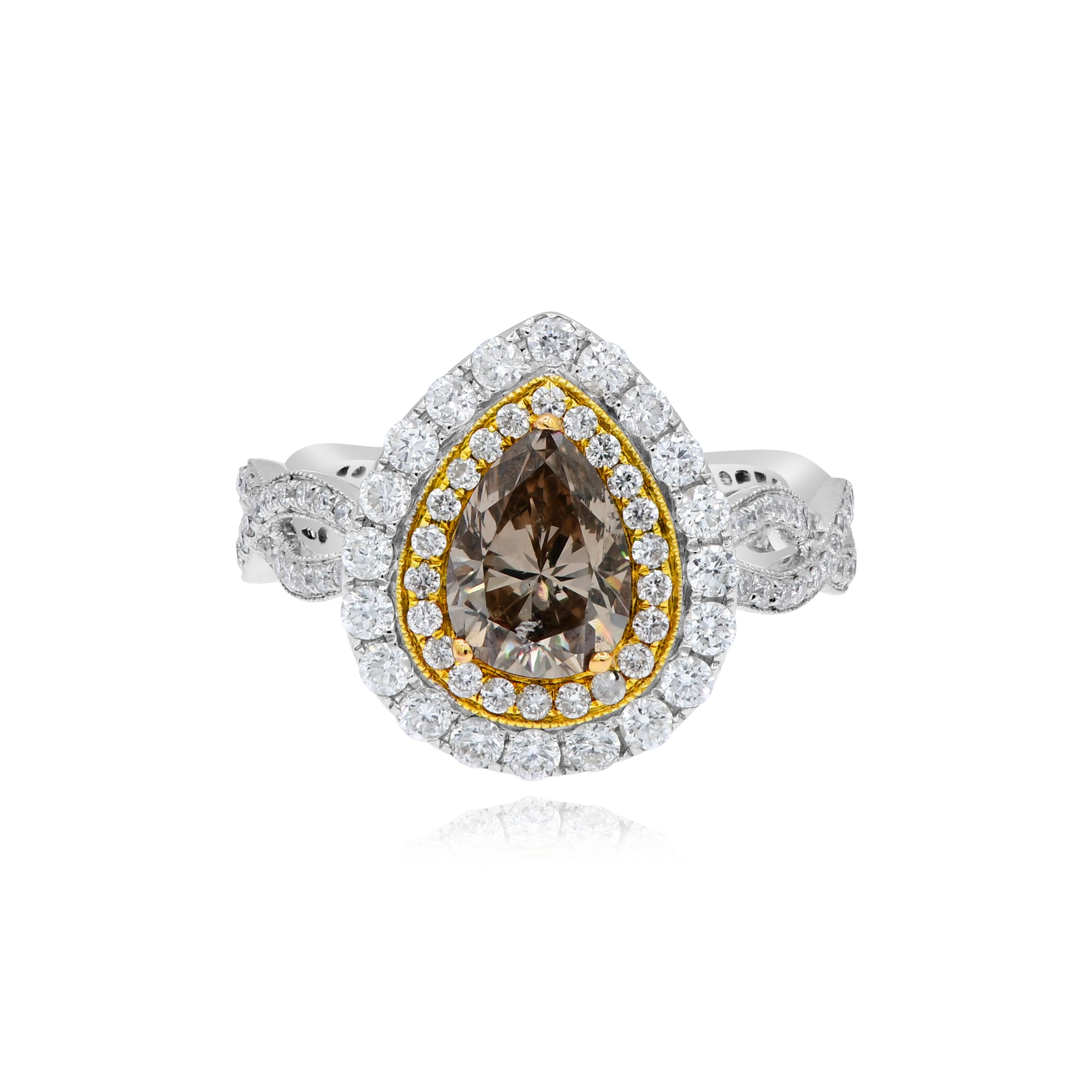 1.32 ct. Brown Diamond & 0.98 ct. Diamond 18K Two Tone Gold Pear Ring