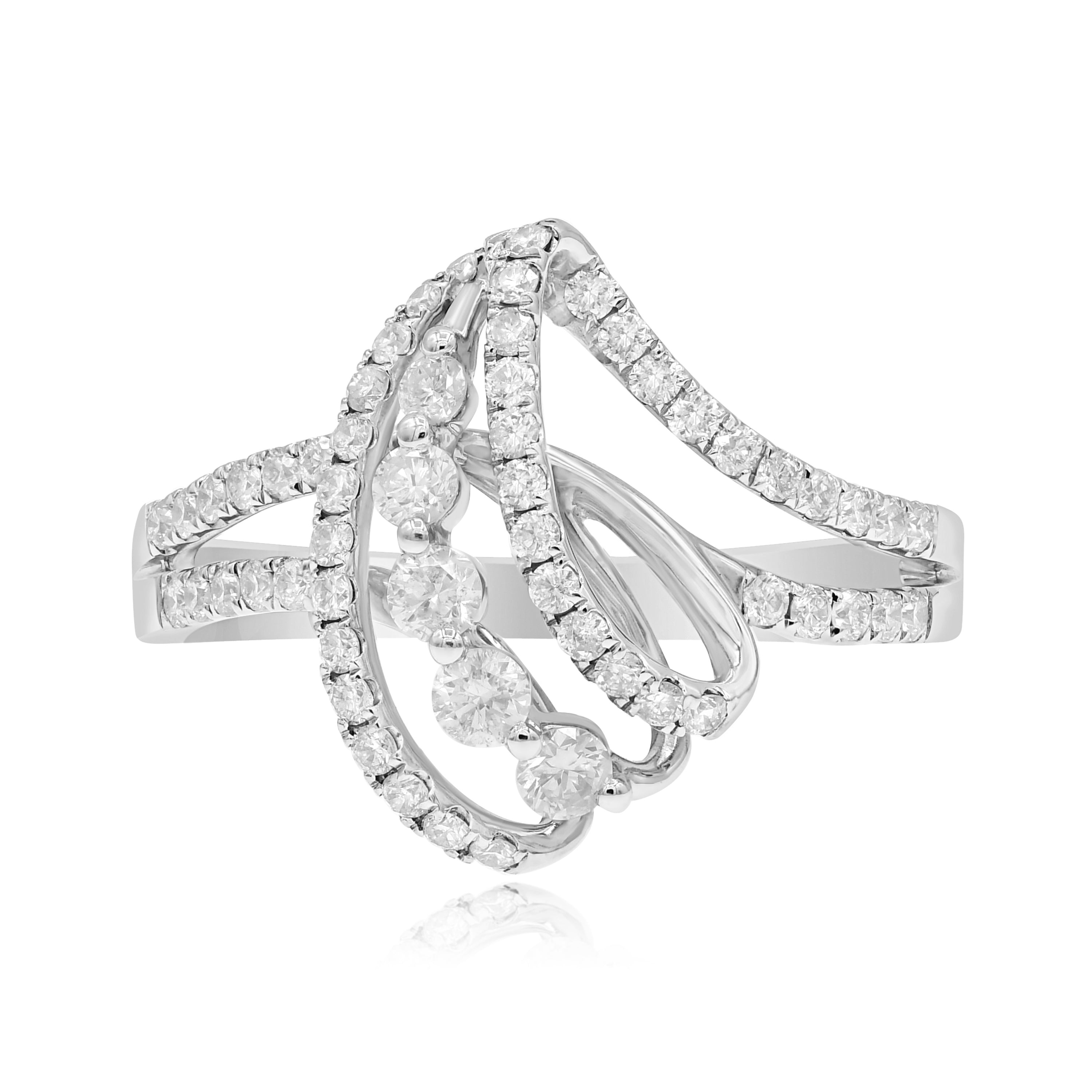 0.65 ct. Diamond 18K White Gold 3D Classic Criss Cross Leaf Ring