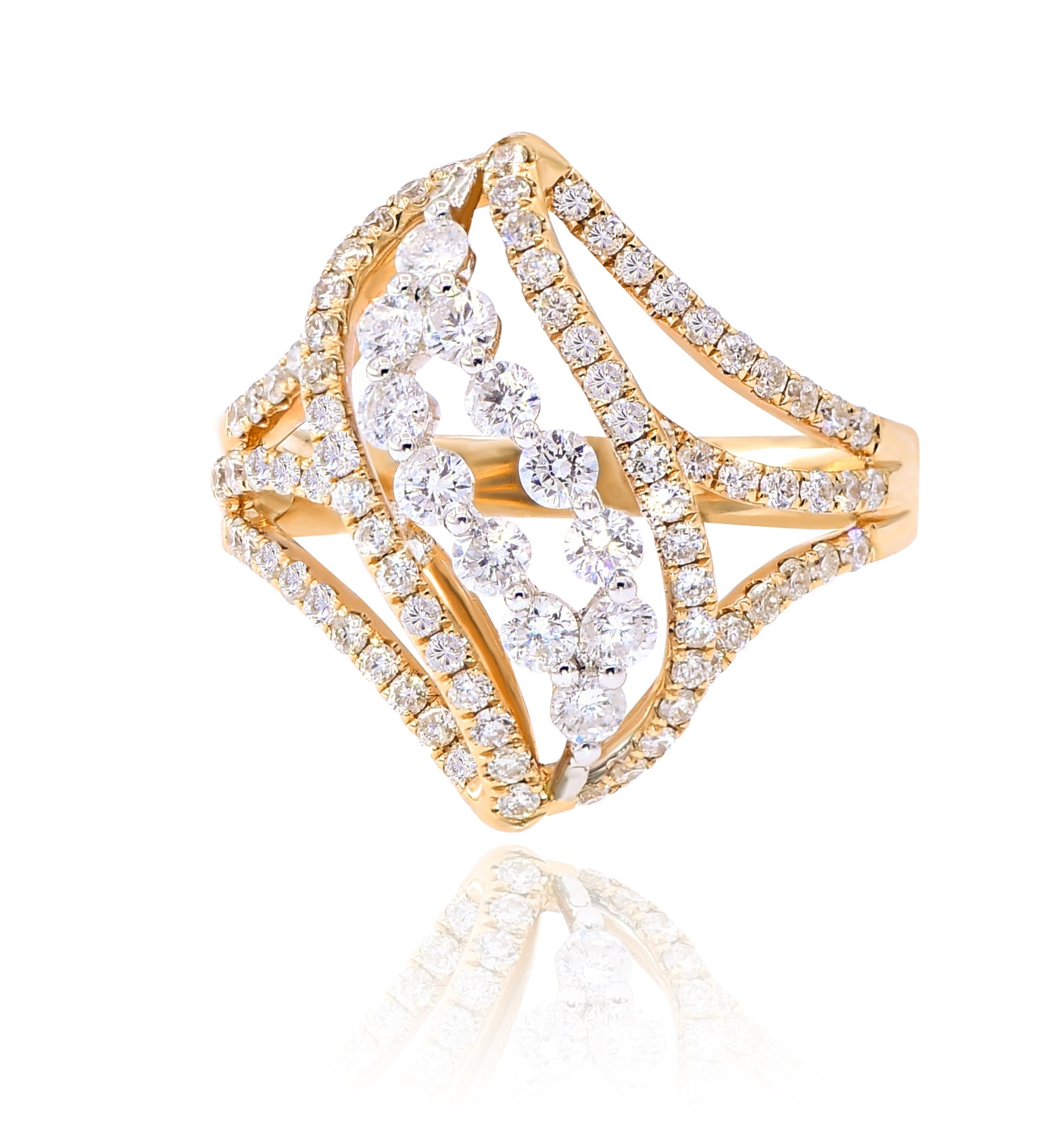 1.28 ct. Diamond 18K Two Tone Gold 3D Classic Criss Cross Leaf Ring
