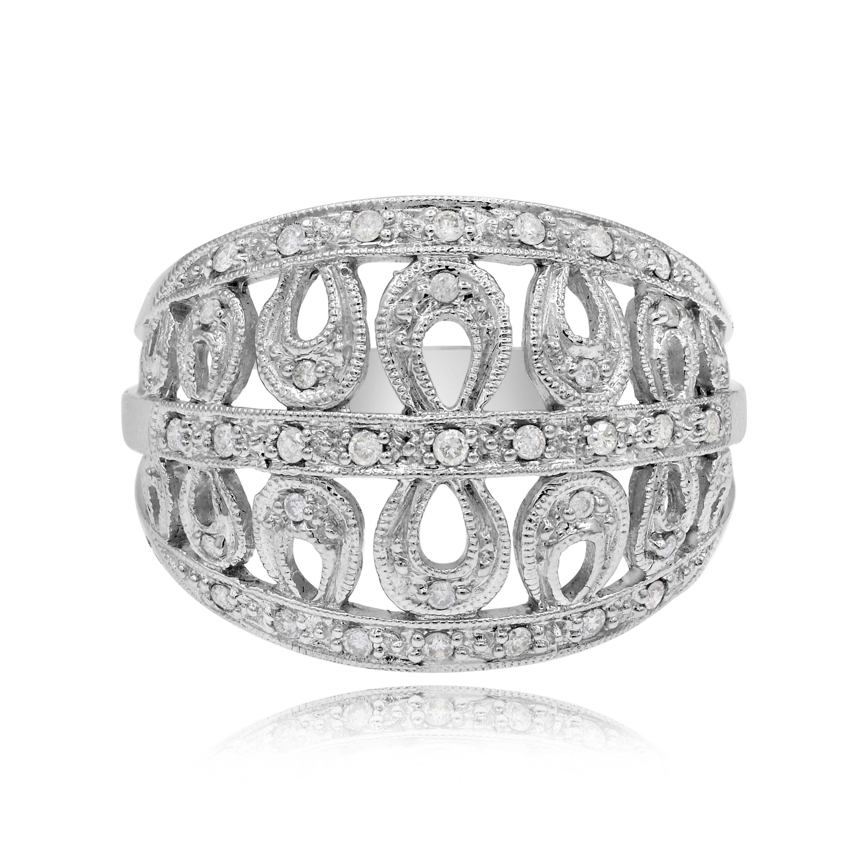 0.23 ct. Diamond 14K White Gold Wide Scroll Ring