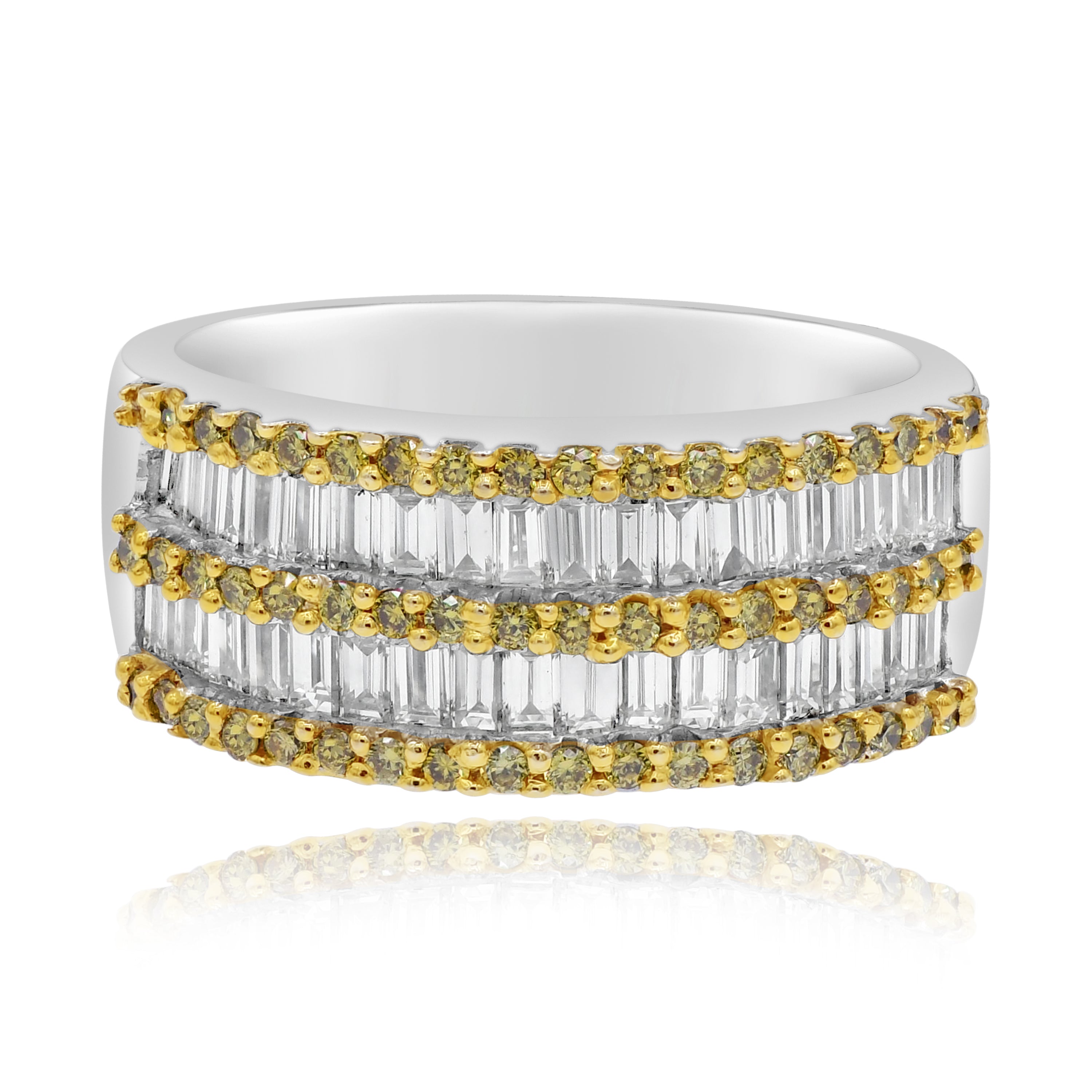 0.4 ct. Yellow Diamond & 1.55 ct. Diamond 18K White Gold Multi-Row Band