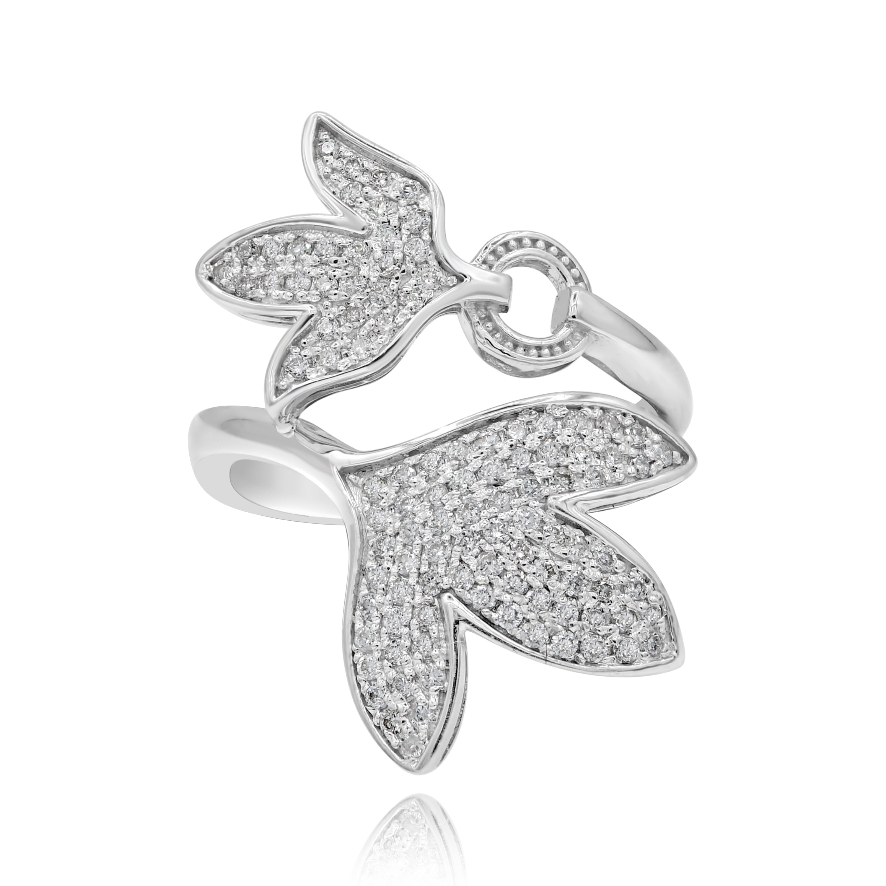 0.6 ct. Diamond 18K White Gold Leaf Bypass Open Cuff Ring