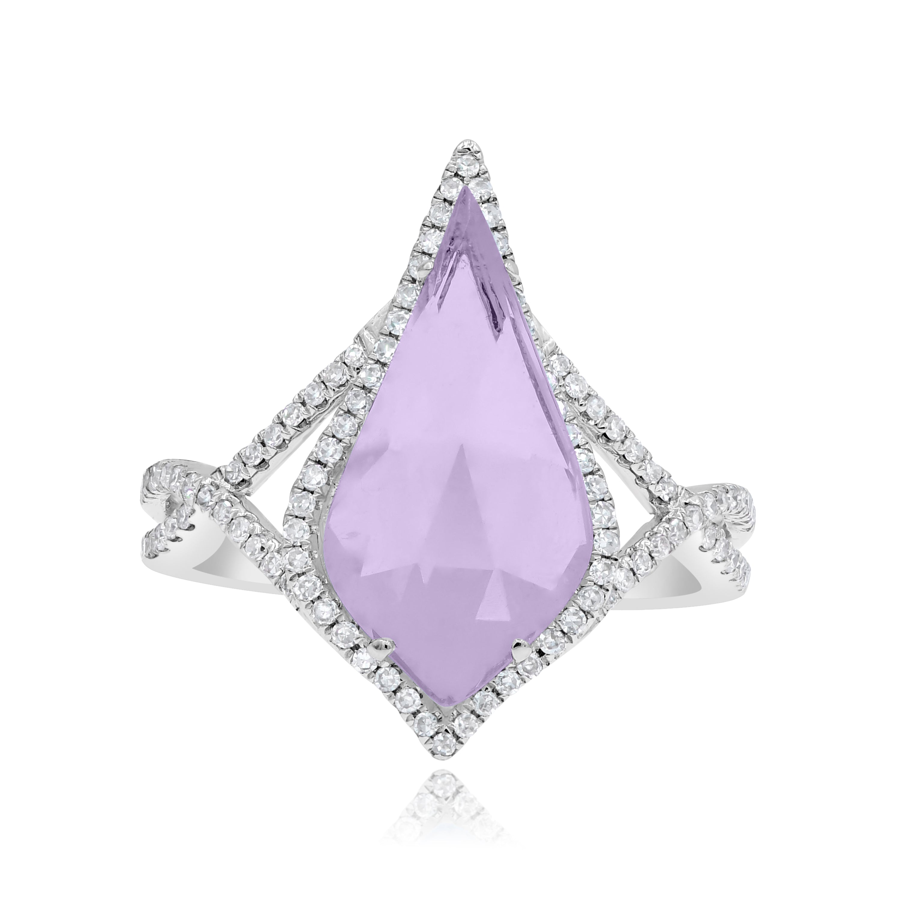 2.72 ct. Amethyst & 0.3 ct. Diamond 14K White Gold Twisted Split Shank Ring