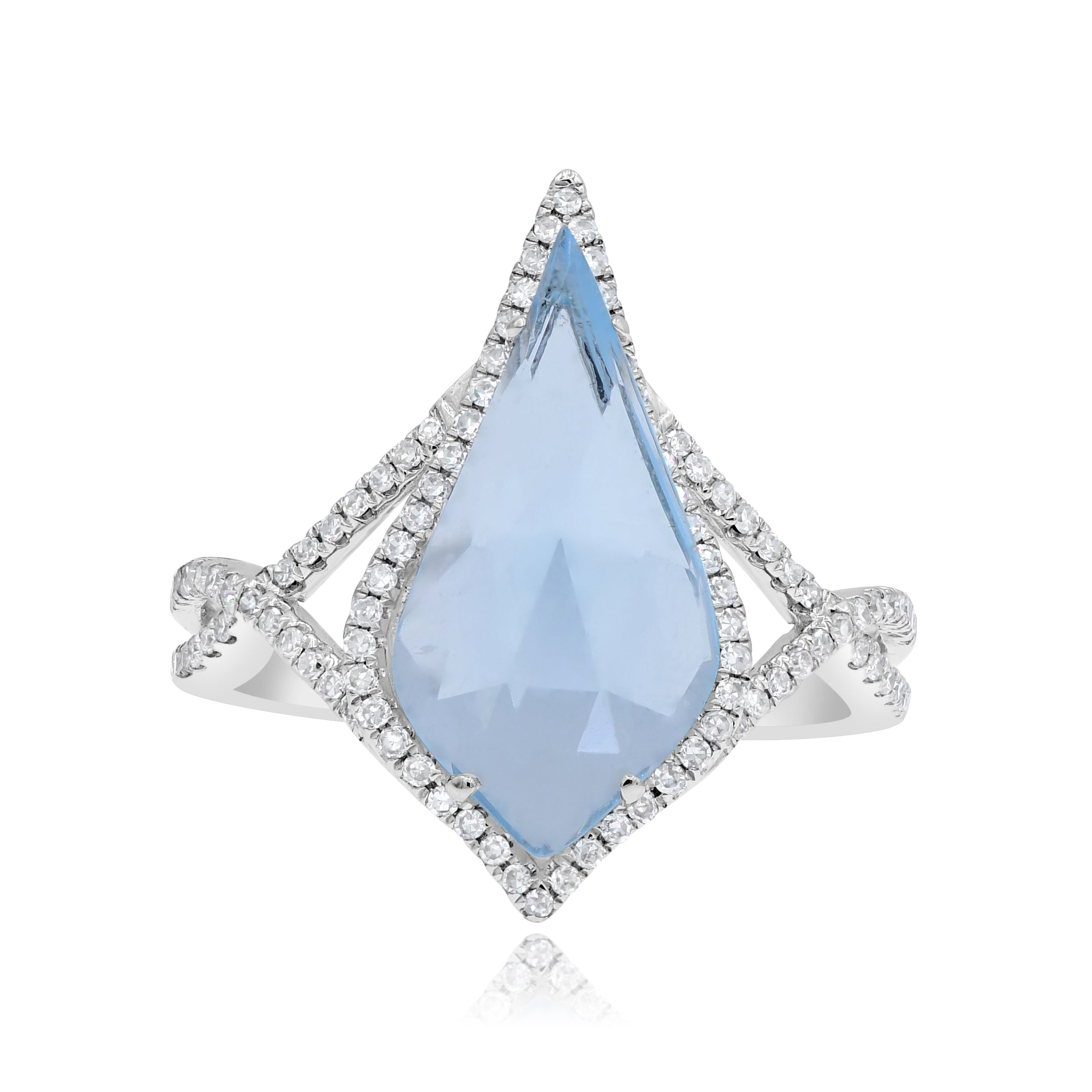 3.74 ct. Topaz & 0.3 ct. Diamond 14K White Gold Twisted Split Shank Ring