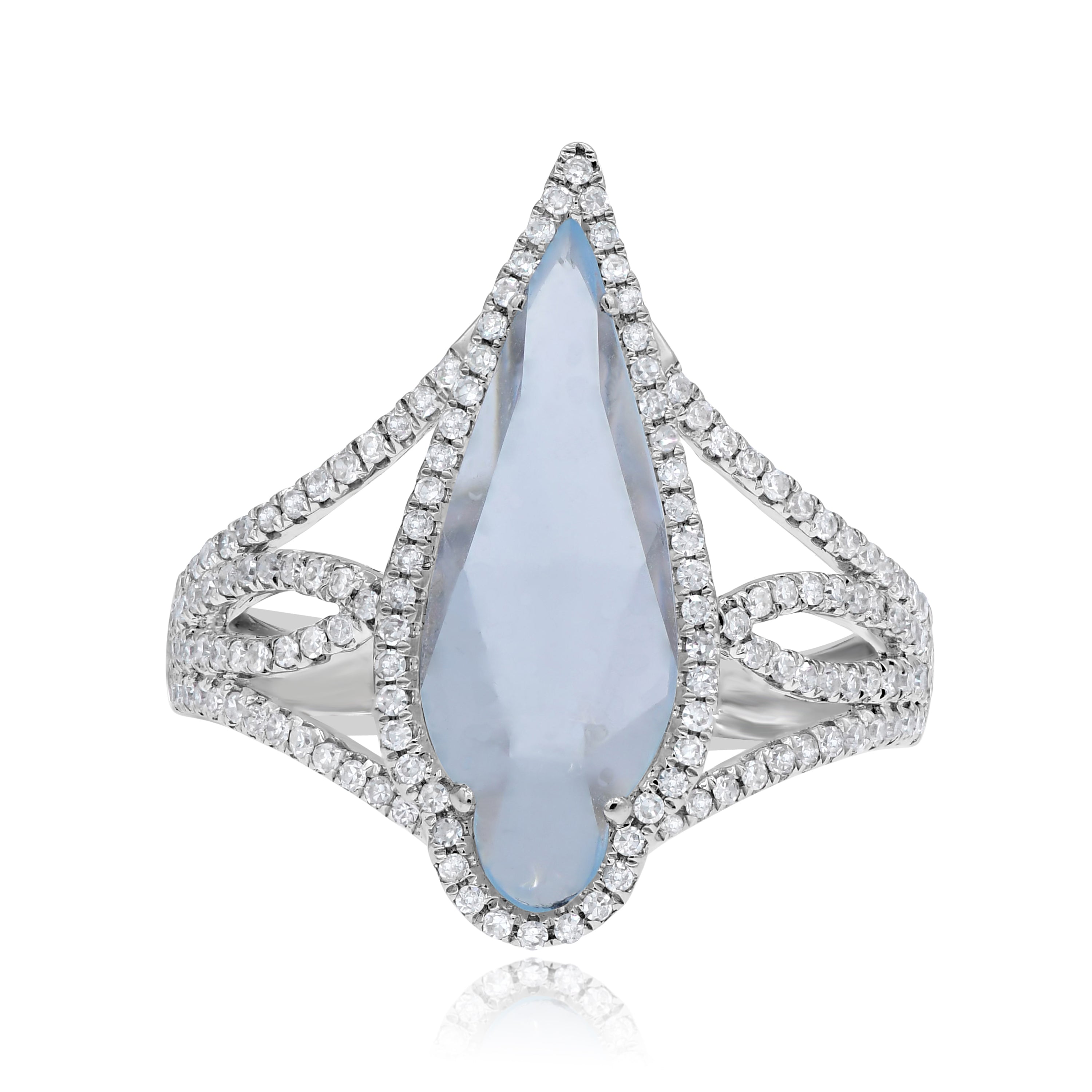 3.16 ct. Topaz & 0.45 ct. Diamond 14K White Gold Teardrop Twisted Split Shank Ring