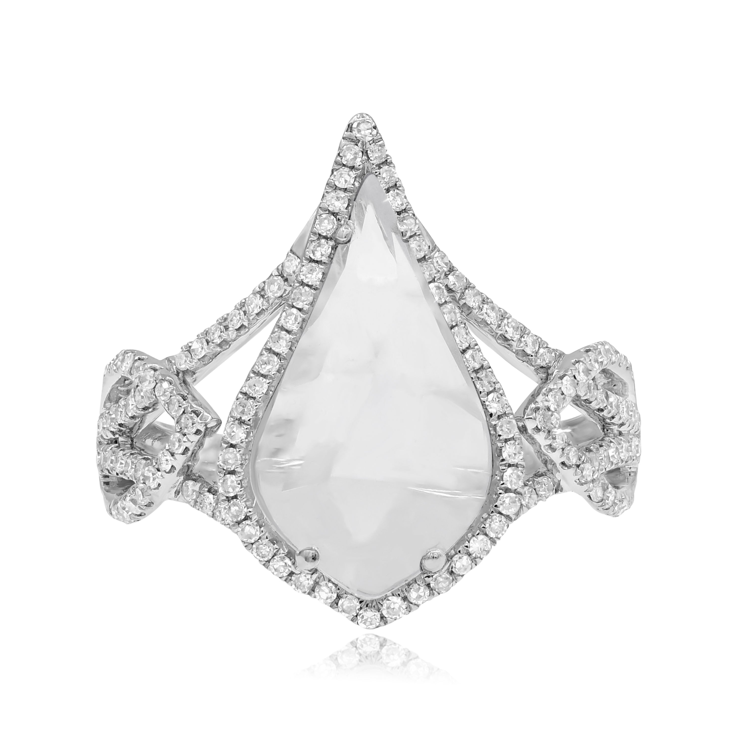 3 ct. Topaz & 0.4 ct. Diamond 14K White Gold Teardrop Twisted Split Shank Ring