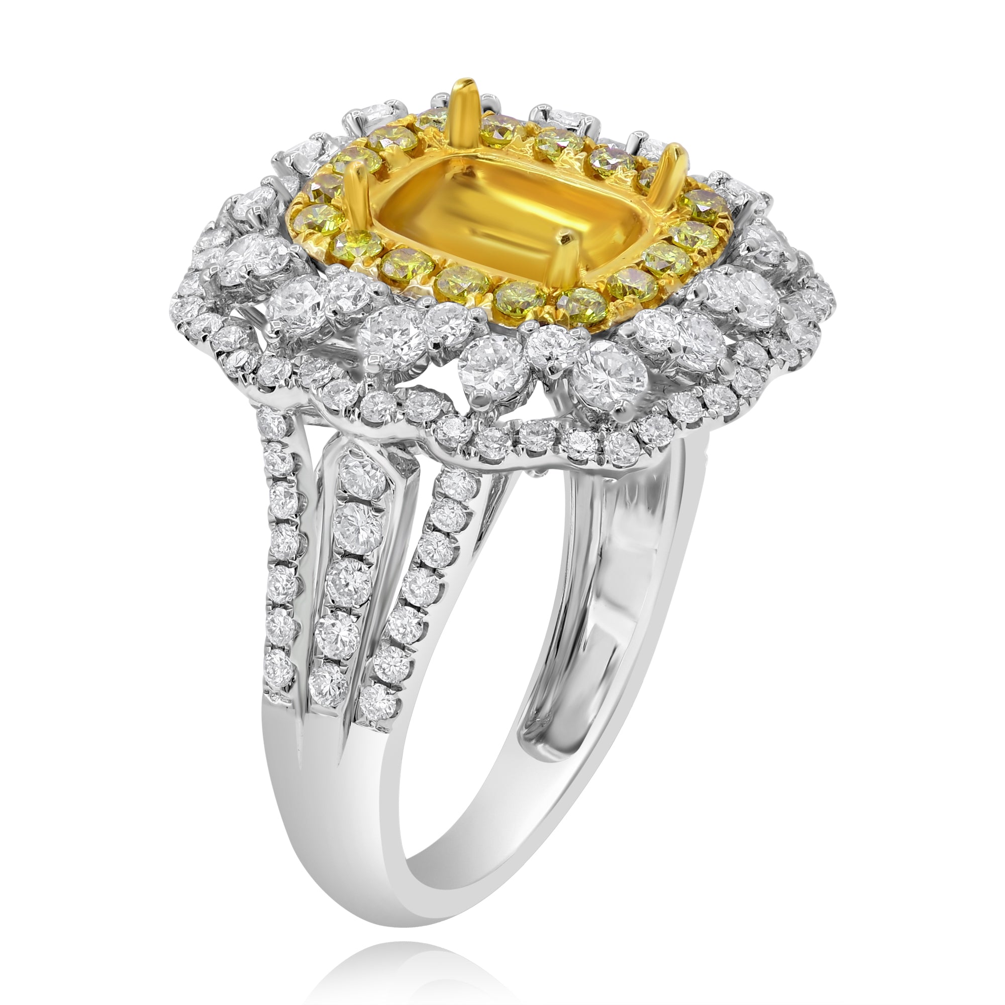 1.86 ct. Yellow & White Diamond 18K Two Tone Gold Statement Ring Mounting