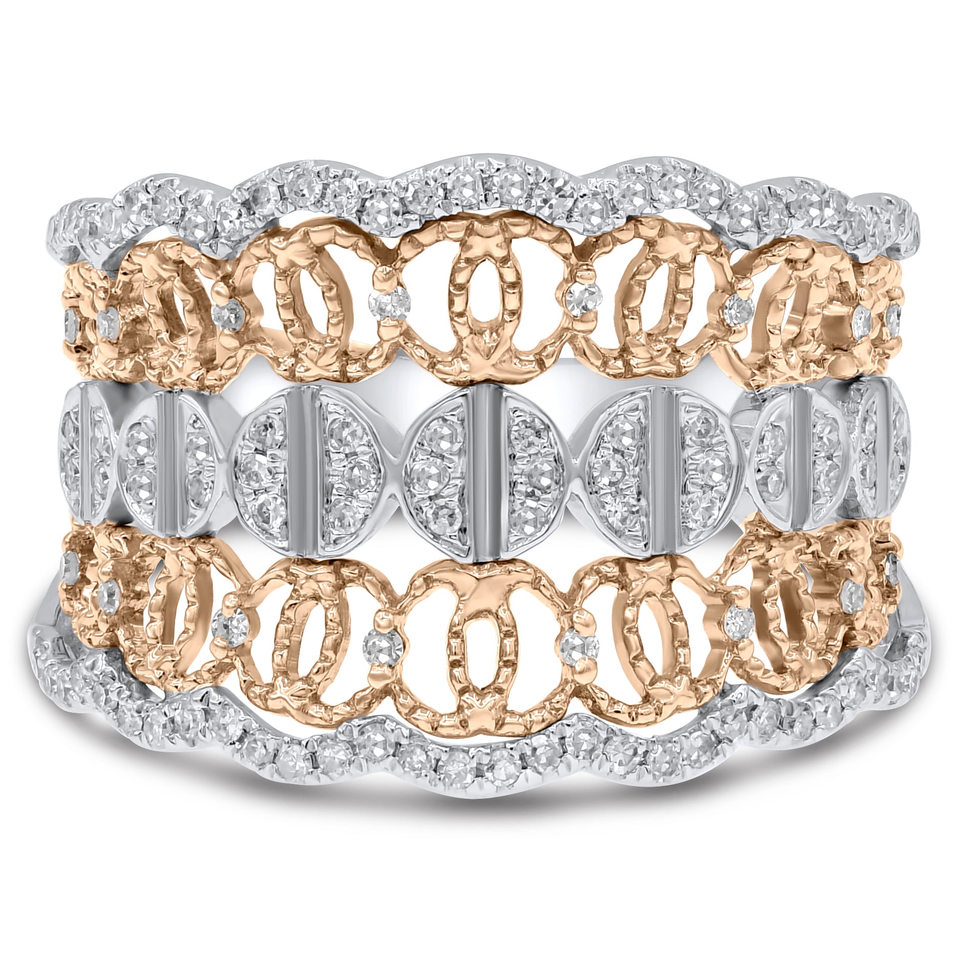 0.35 ct. Diamond 14K Two Tone Gold Vintage Inspired Maemi Band Ring