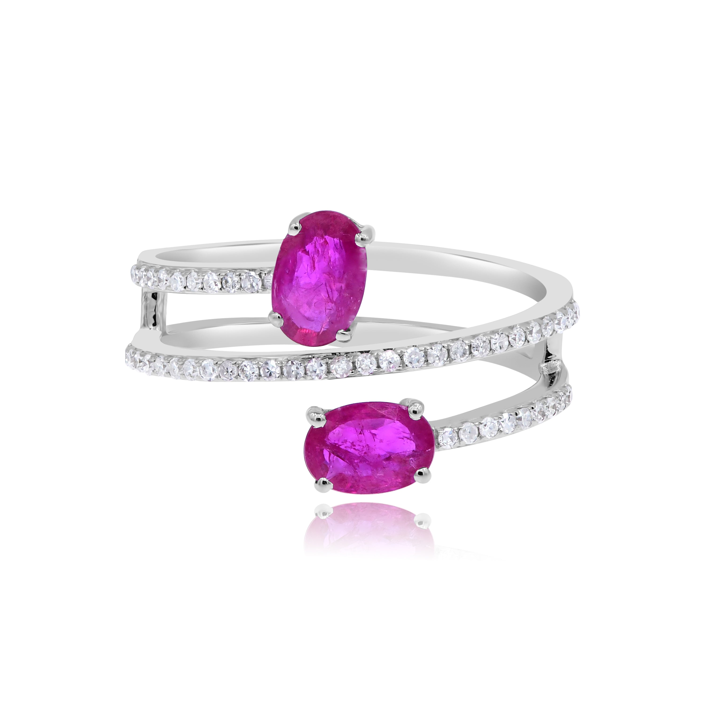 1.15 ct. Ruby & 0.21 ct. Diamond 14K White Gold Mutli Row Bypass Promise Ring