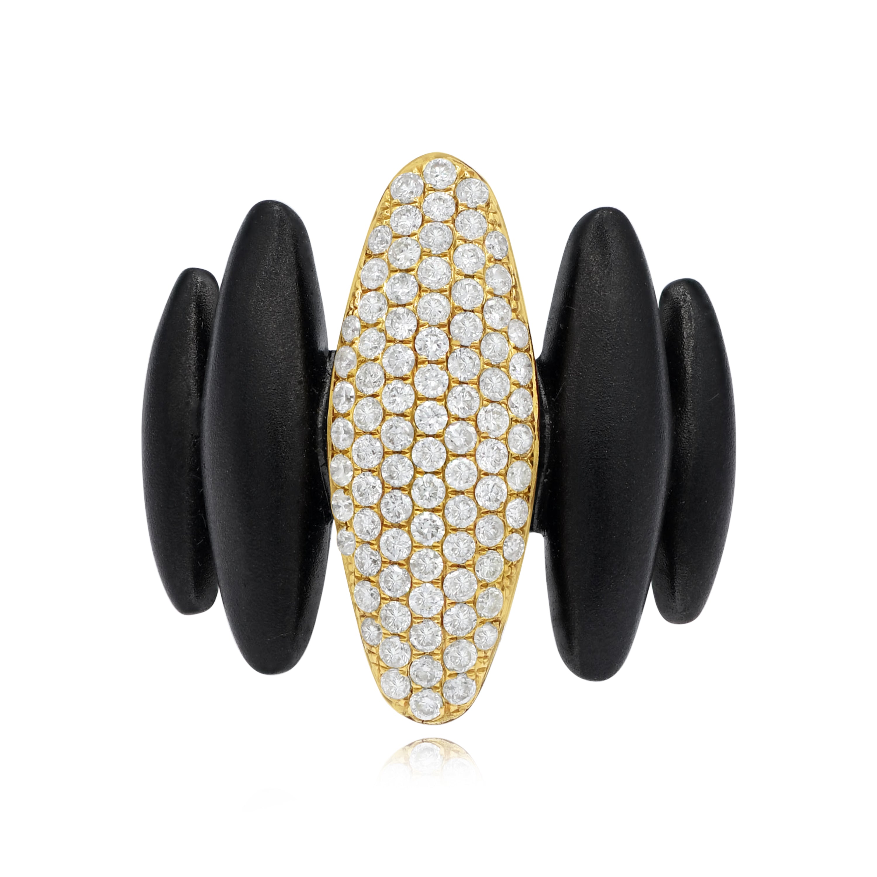 0.6 ct. Diamond 14K Two Tone Gold Sand Finish Black Rhodium Oval Links Statement Ring