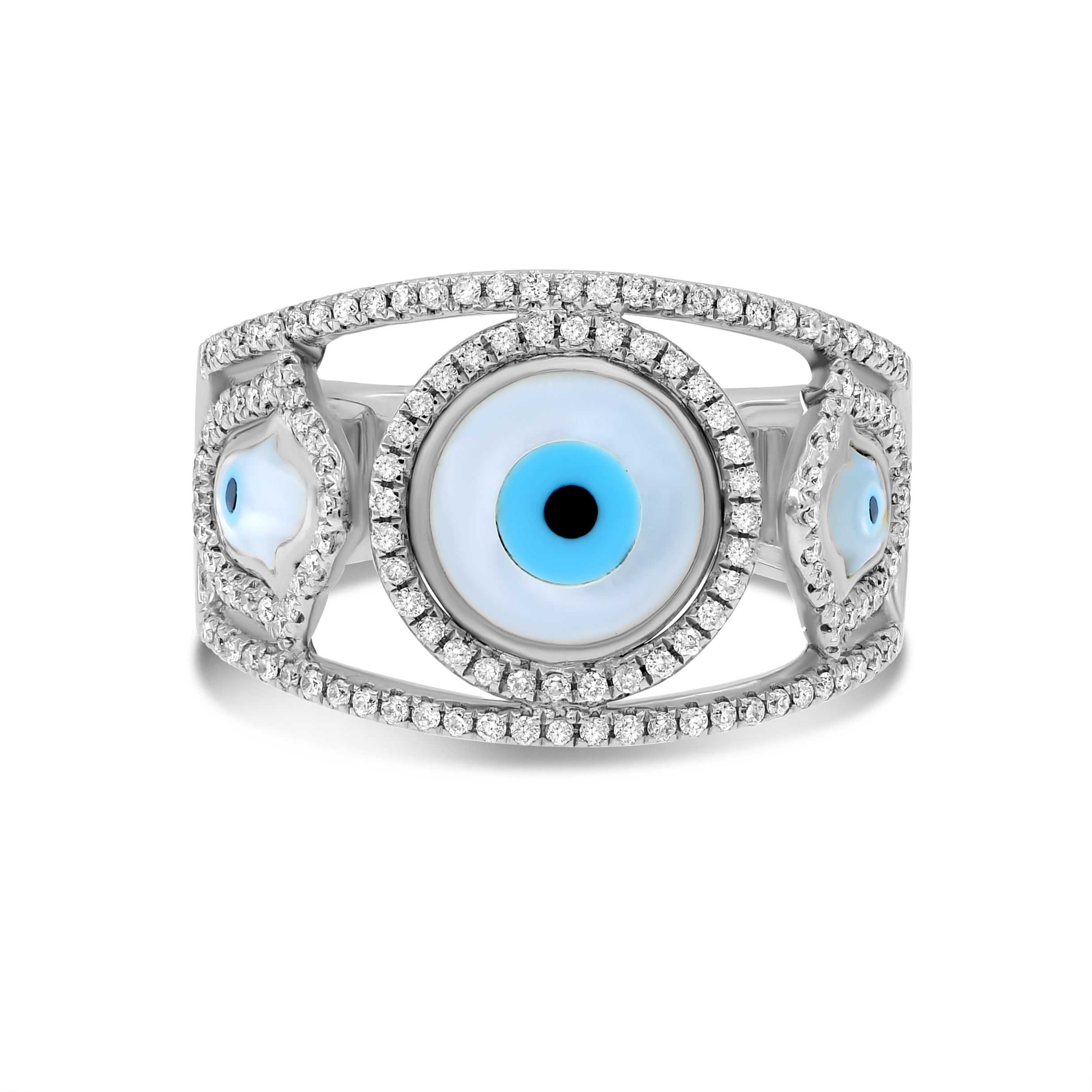 1.5 ct. Mother of Pearl & 0.41 ct. Diamond 14K White Gold Wide Band