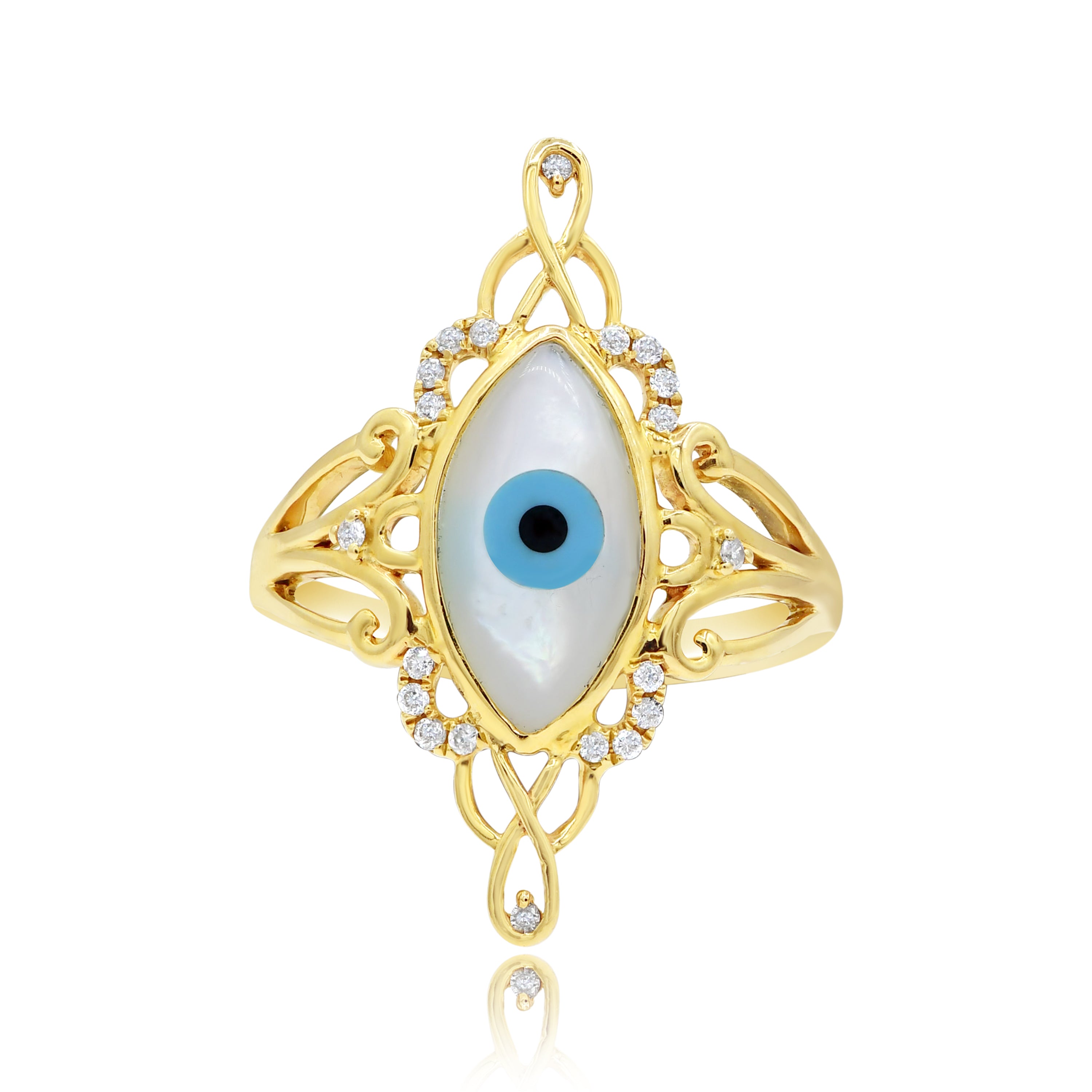 1.81 ct. Mother of Pearl & 0.13 ct. Diamond 14K Yellow Gold Hamsa Evil Eye Ring
