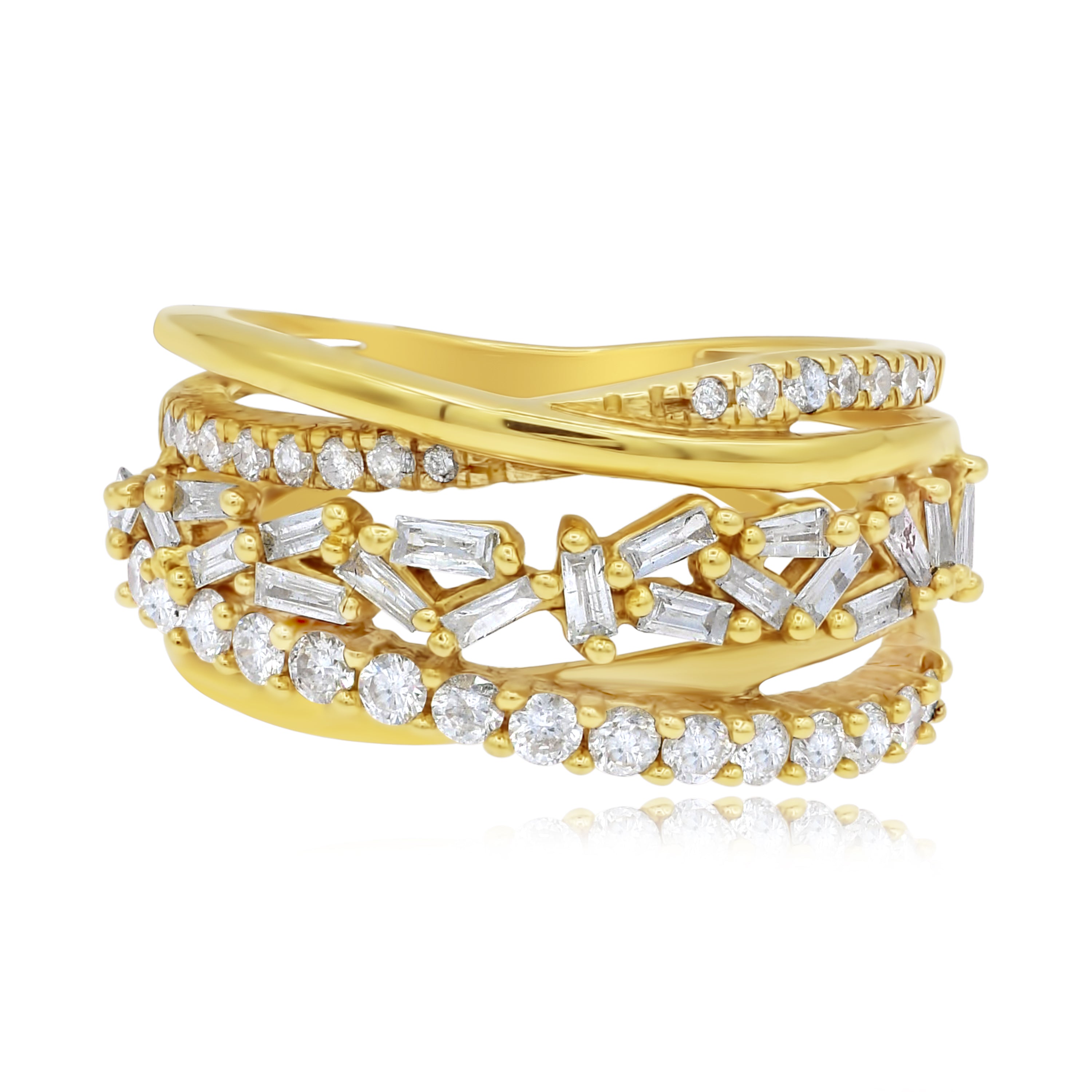 0.88 ct. Diamond 14K Yellow Gold Multi-Row Crossover Ring