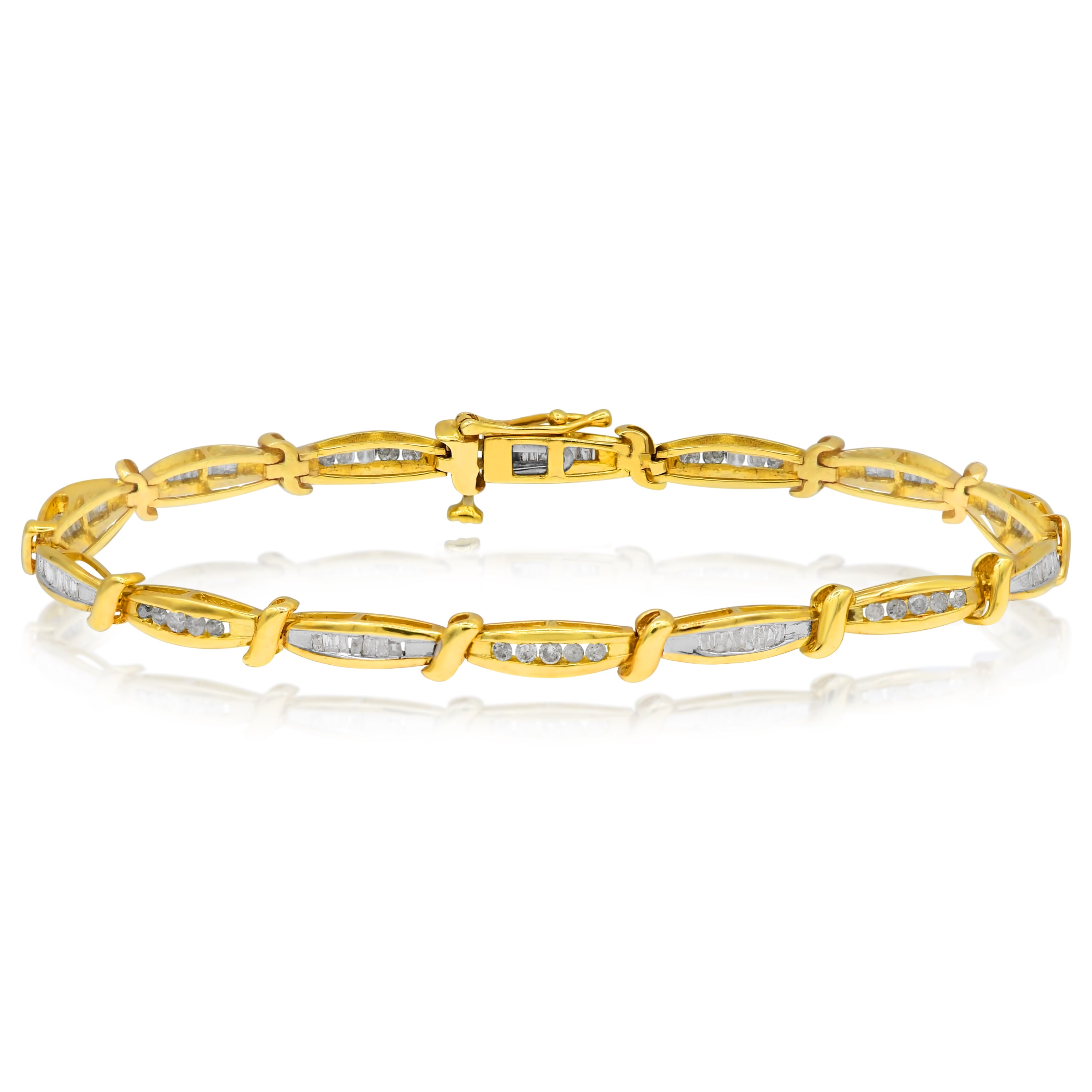 1 ct. Diamond 10K Yellow Gold Baguette Link Tennis Bracelet