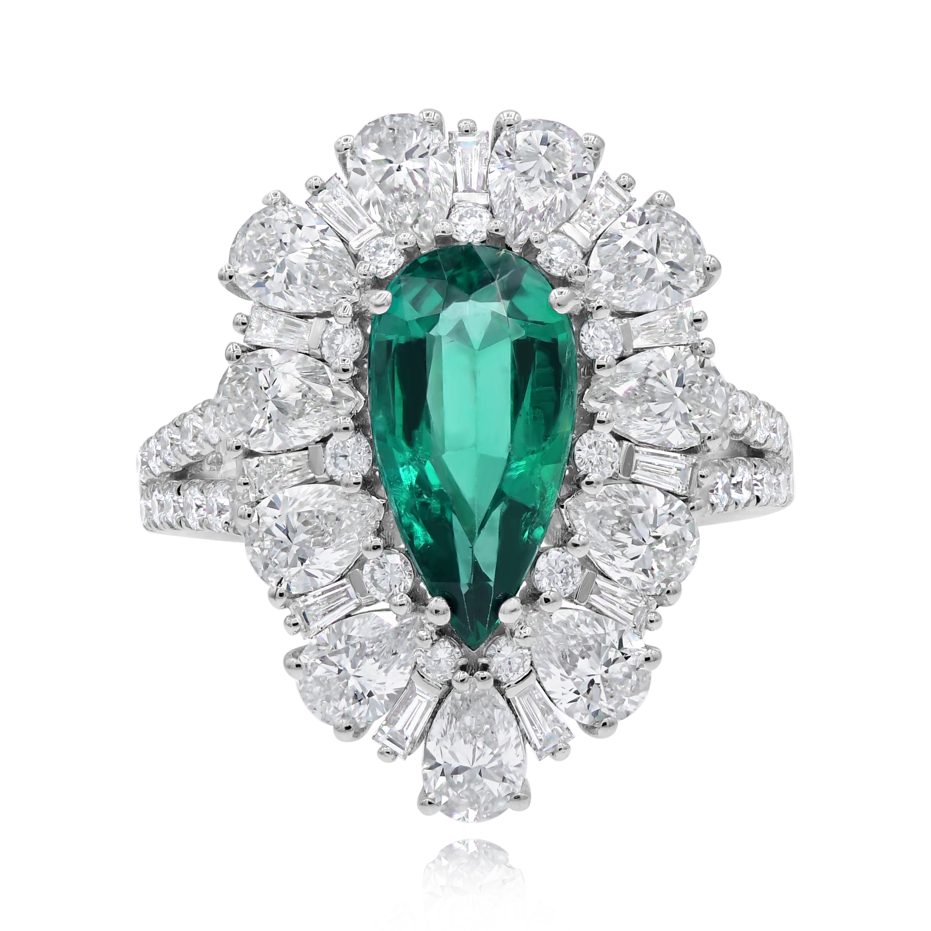 2.68 ct. Emeralad & 3.49 ct. Diamond 18K White Gold Ring