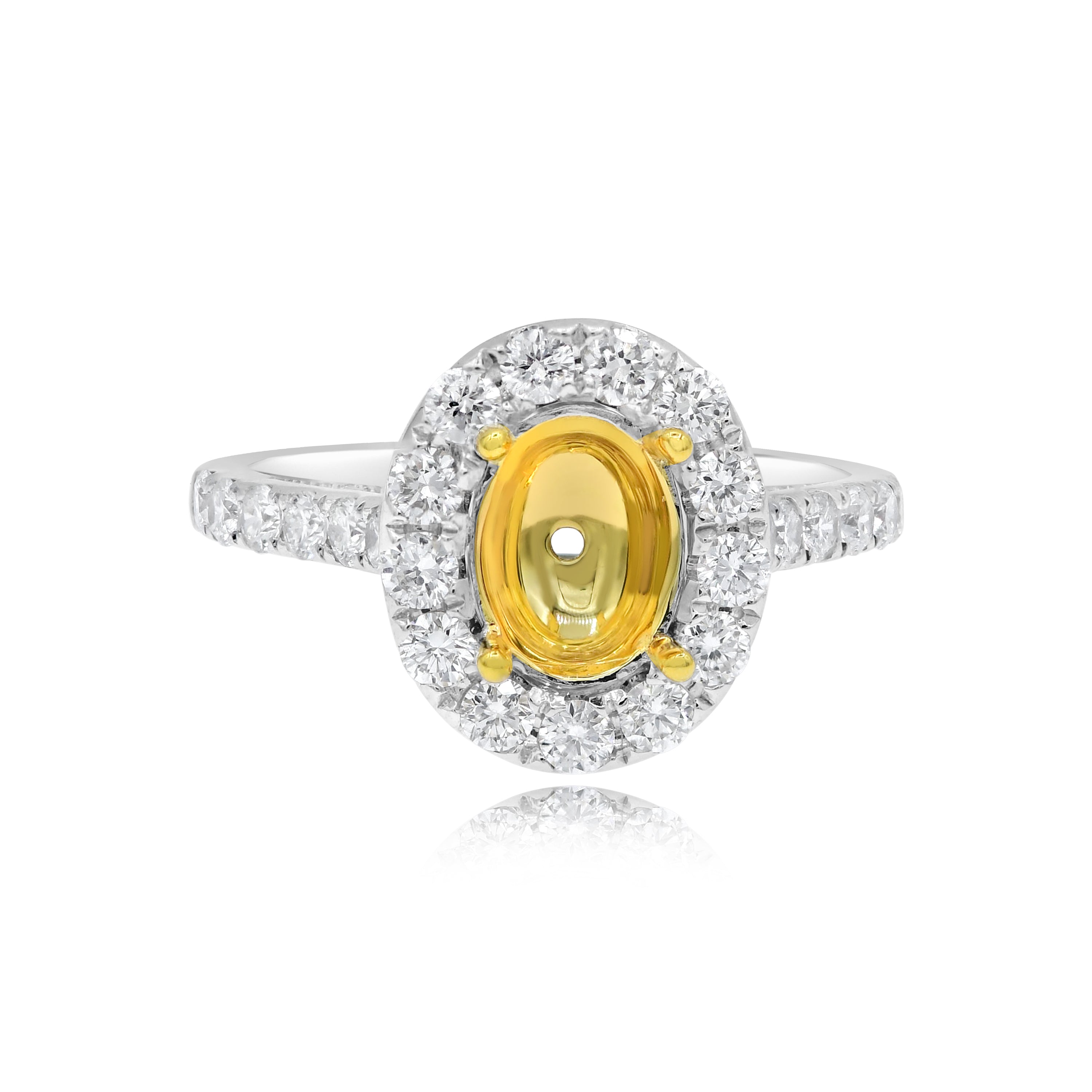 1.15 ct. Diamond 18K Two Tone Gold Oval Halo Pave Shank Ring Mounting