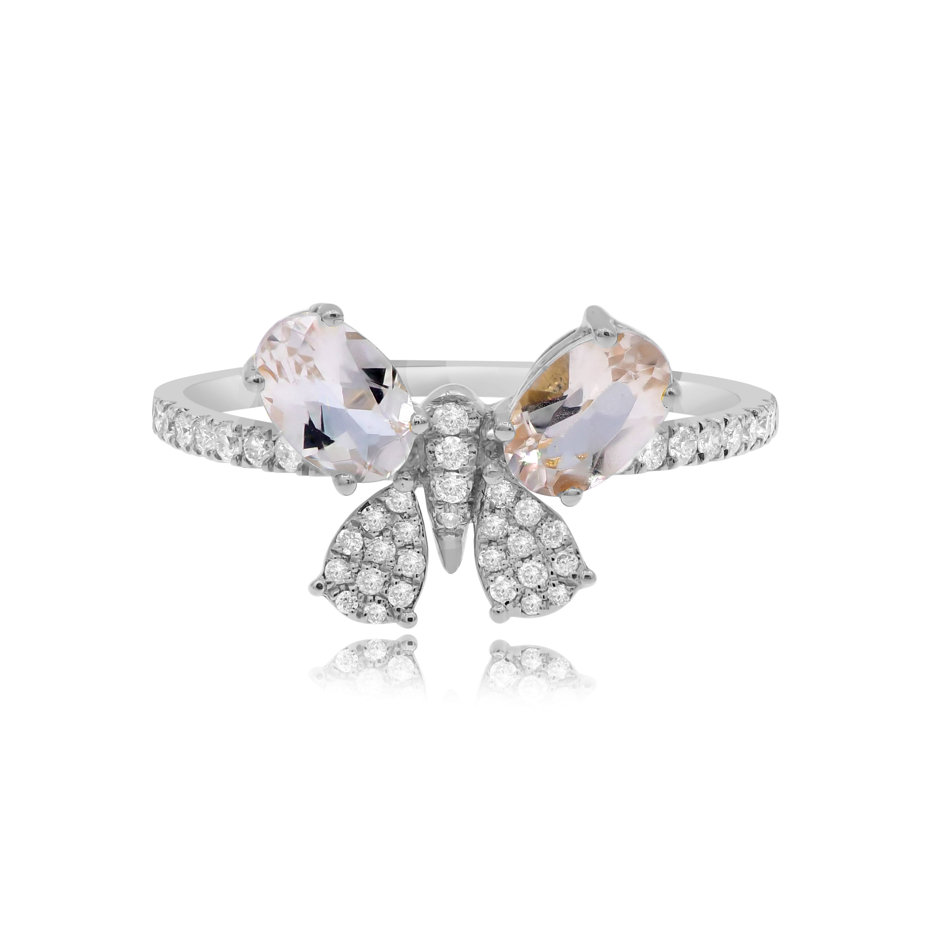 0.77 ct. Morganite & 0.24 ct. Diamond 14K White Gold Butterfly Ring
