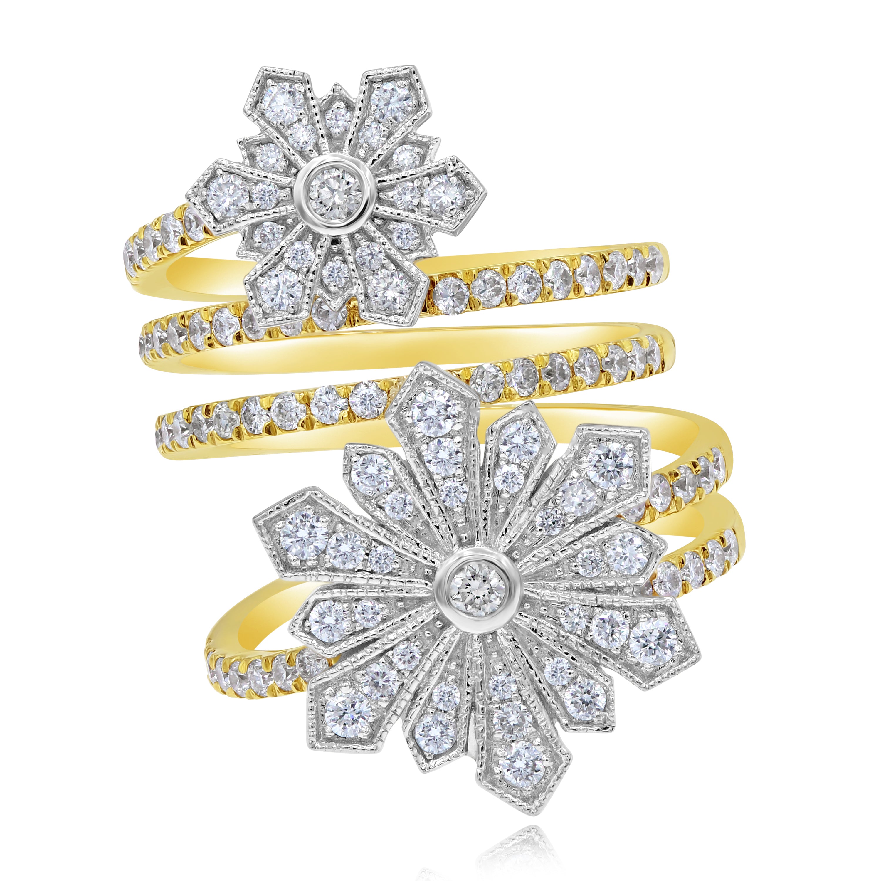 1.43 ct. Diamond 14K Two Tone Gold Spiral With Flower End Ring