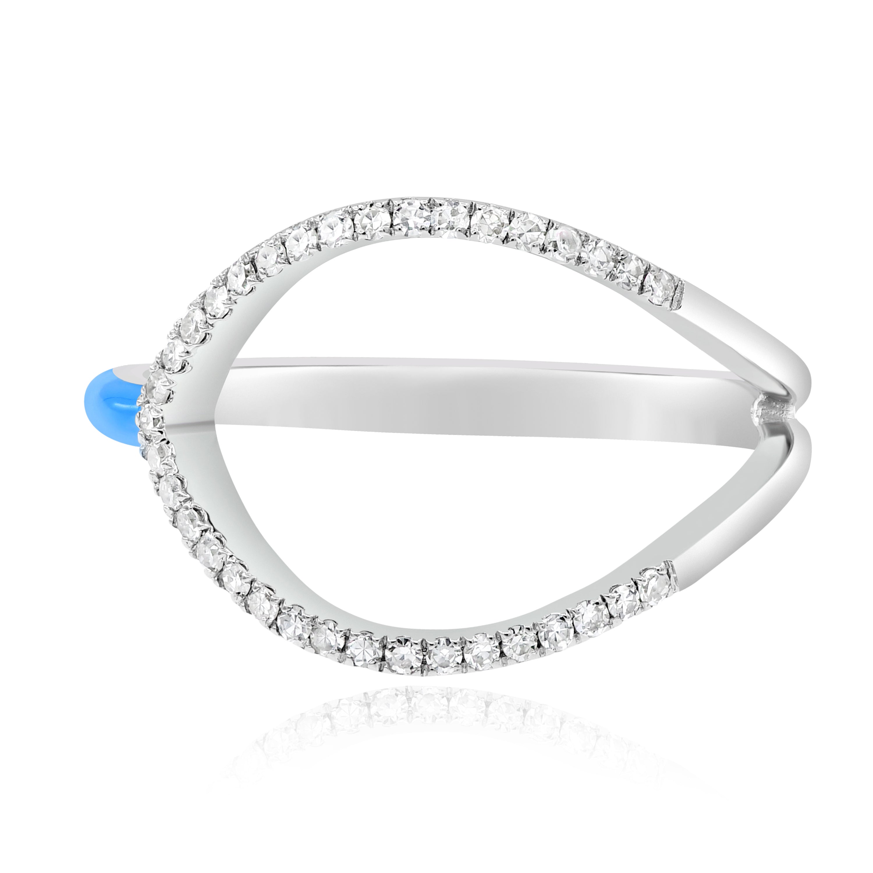 0.19 ct. Diamond 14K White Gold Blue Enamel Sideways Open Marquise Ring
