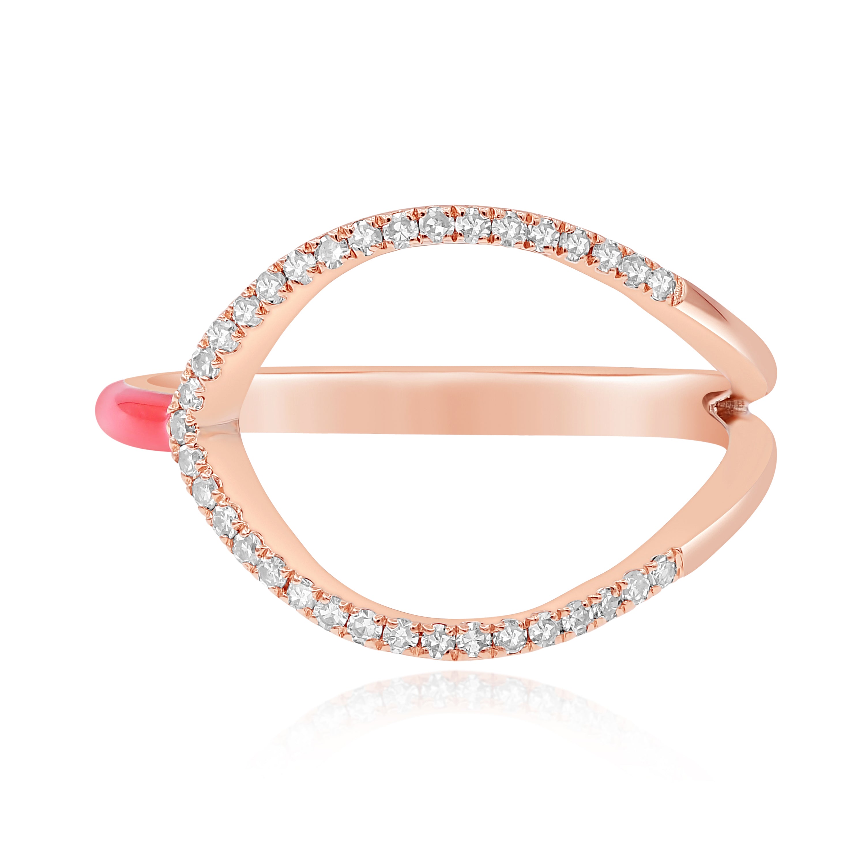 0.19 ct. Diamond 14K Rose Gold Red Enamel Sideways Open Marquise Ring